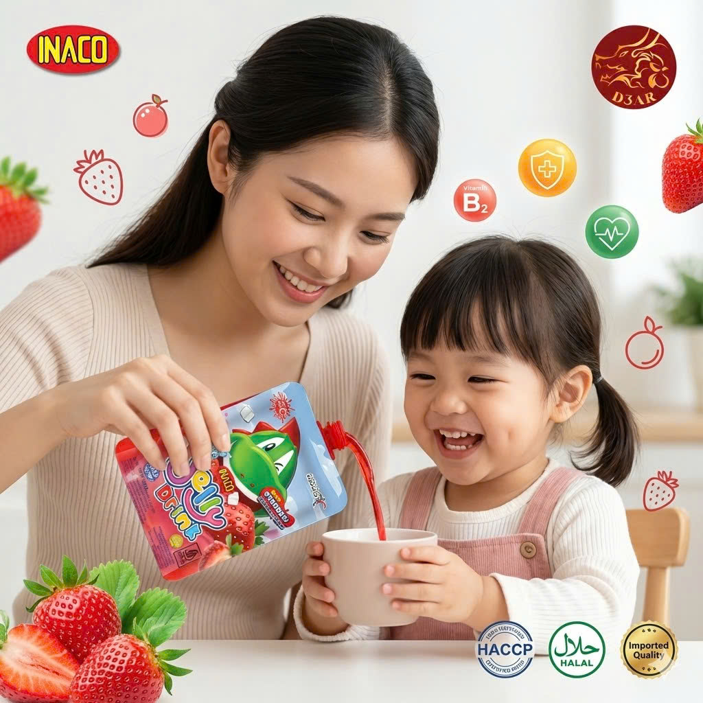 1 Gói (5 túi x 120g) INACO Jelly Drink Strawberry - Nước thạch Quả dâu tây - 5