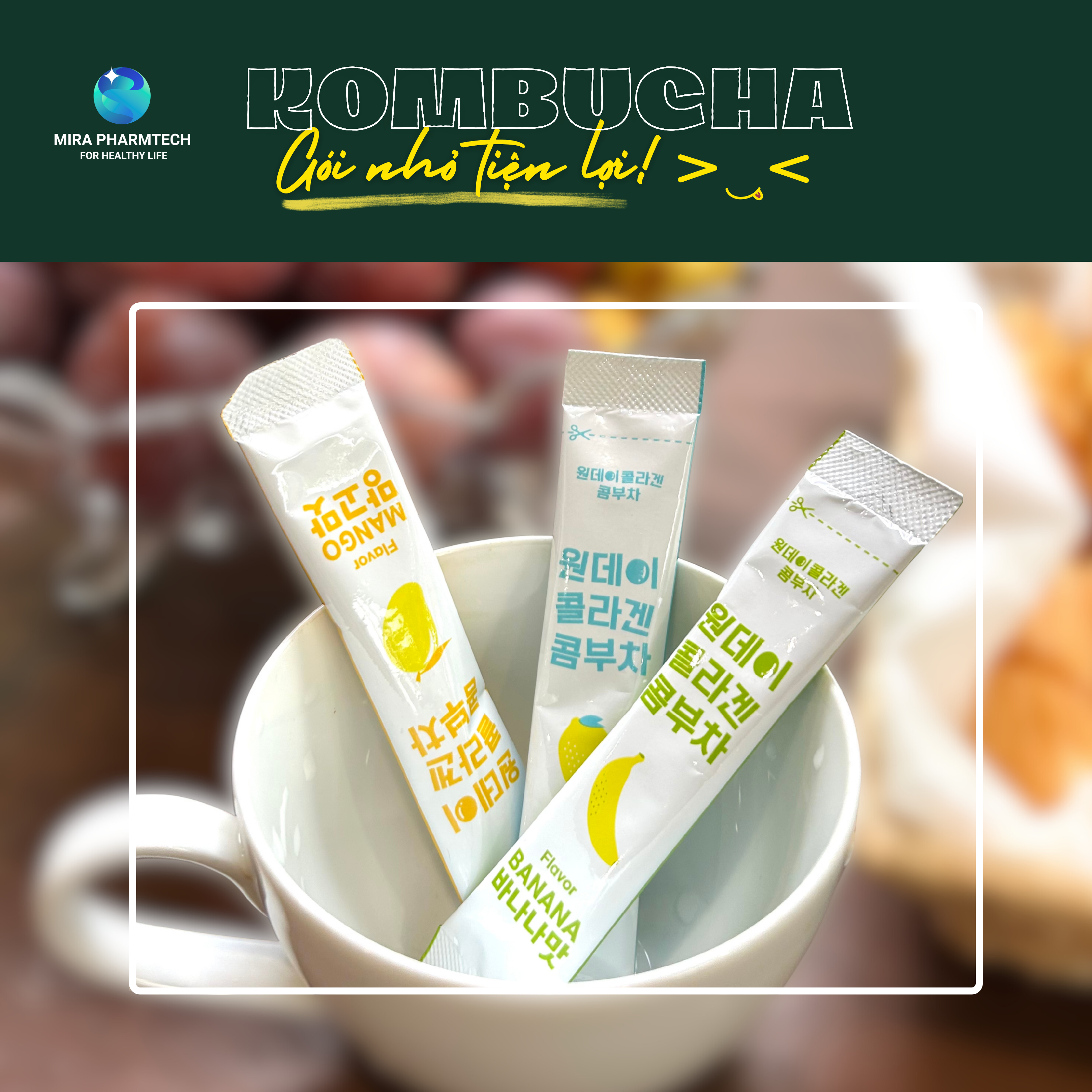 Thức uống lên men Kombucha Collagen Oneday hoà tan - giàu lợi khuẩn Vị Xoài (Hộp 15 gói x 5g)