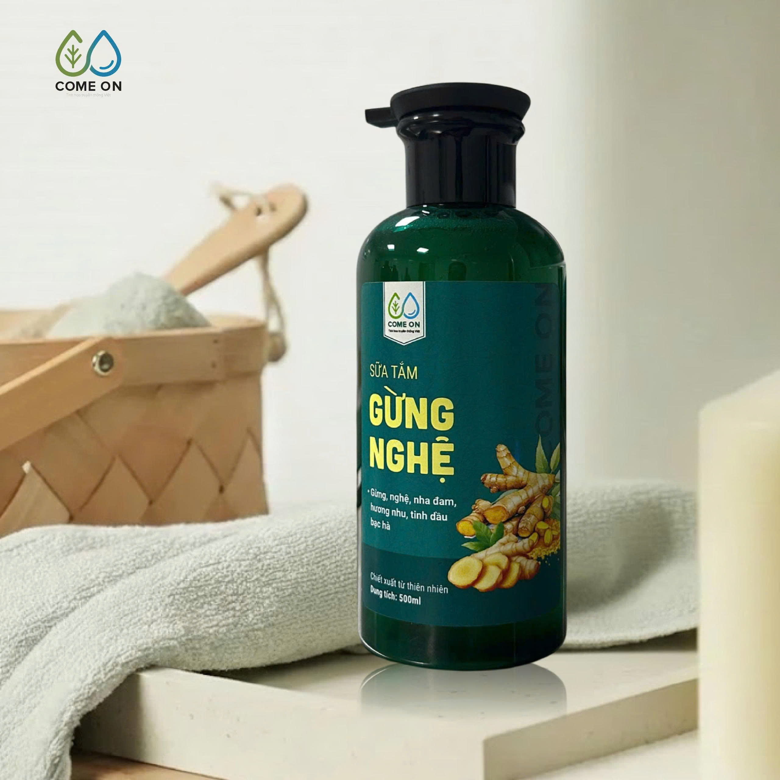 Sữa tắm gừng nghệ COME ON cấp ẩm, sáng da, sạch mụn lưng 500ml