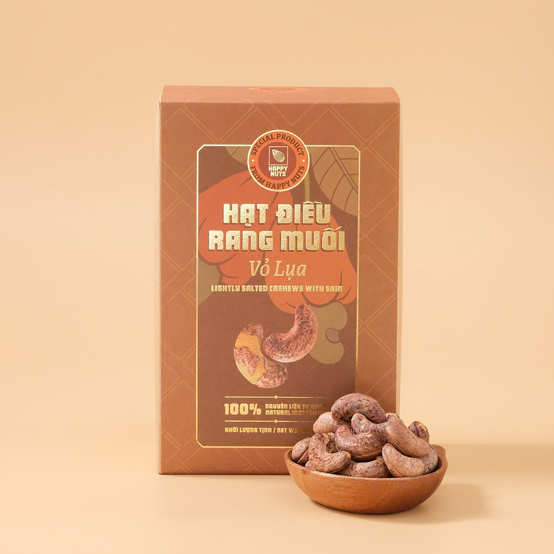 Hạt điều rang muối loại 1 (còn vỏ lụa) Happy Nuts 500g - Phân phối chính hãng
