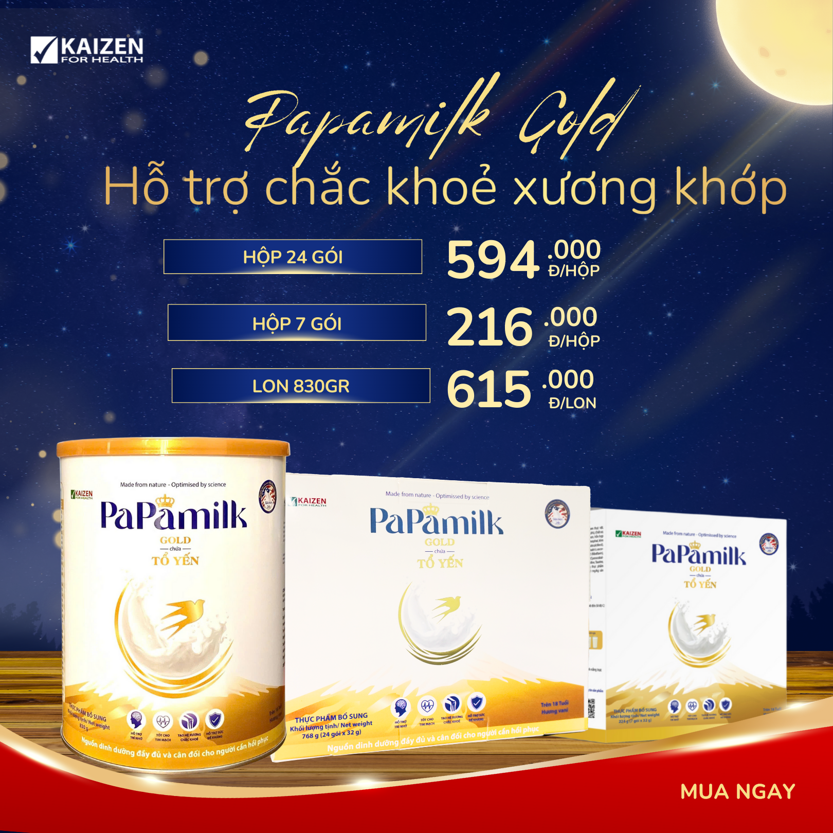 Sữa non tổ yến Papamilk Gold hỗ trợ xương khớp (24gói x 32g)