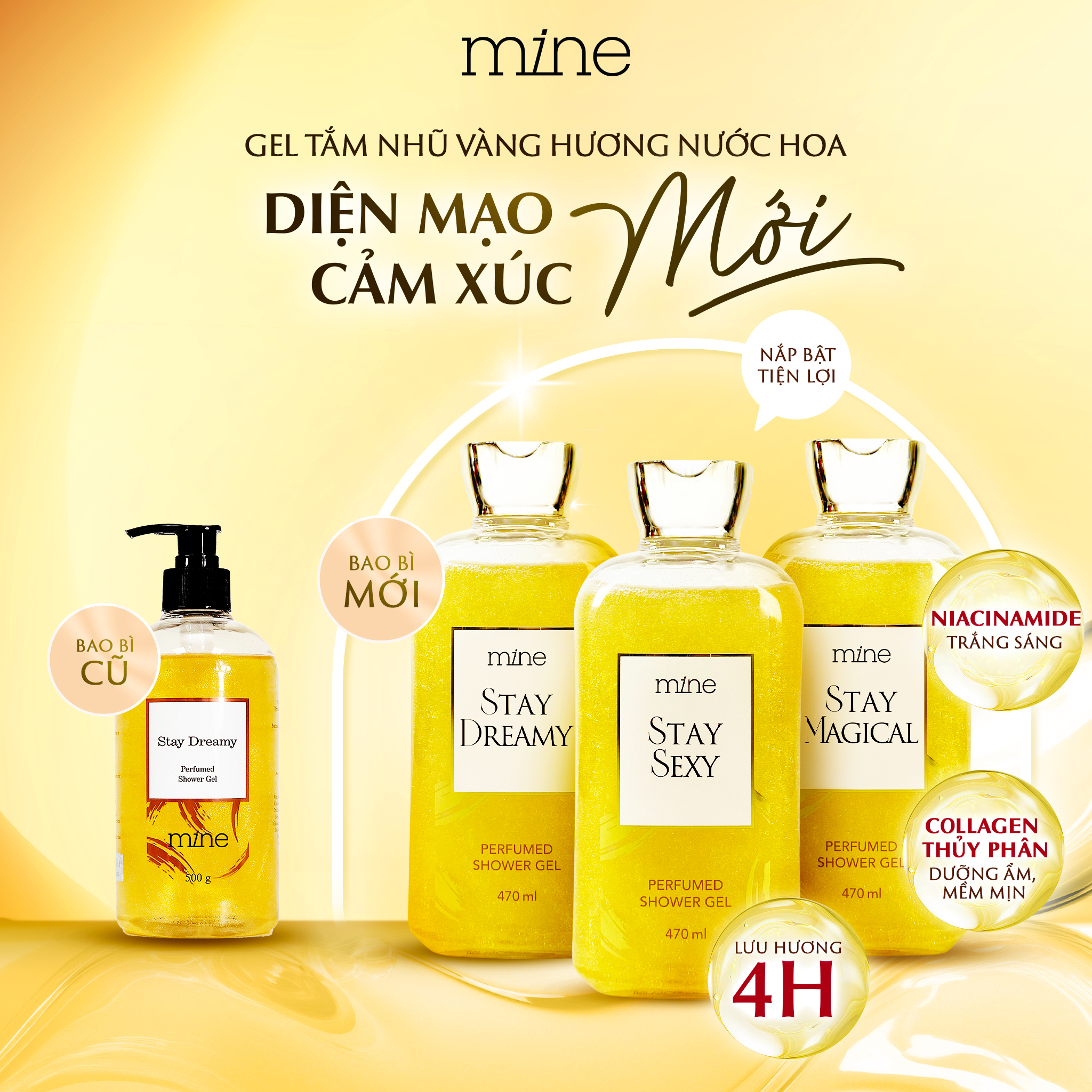 Gel tắm trắng nhũ vàng nước hoa Mine Stay Magical 470ml - 2