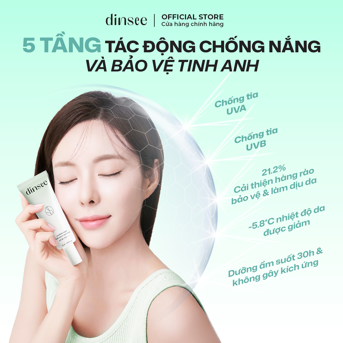 Kem Chống Nắng Vật Lý Thuần Chay Cho Da Dầu Mụn, Nhạy Cảm Dinsee Premium Vegan Mild Moist Sunscreen Spf50+ Pa++++