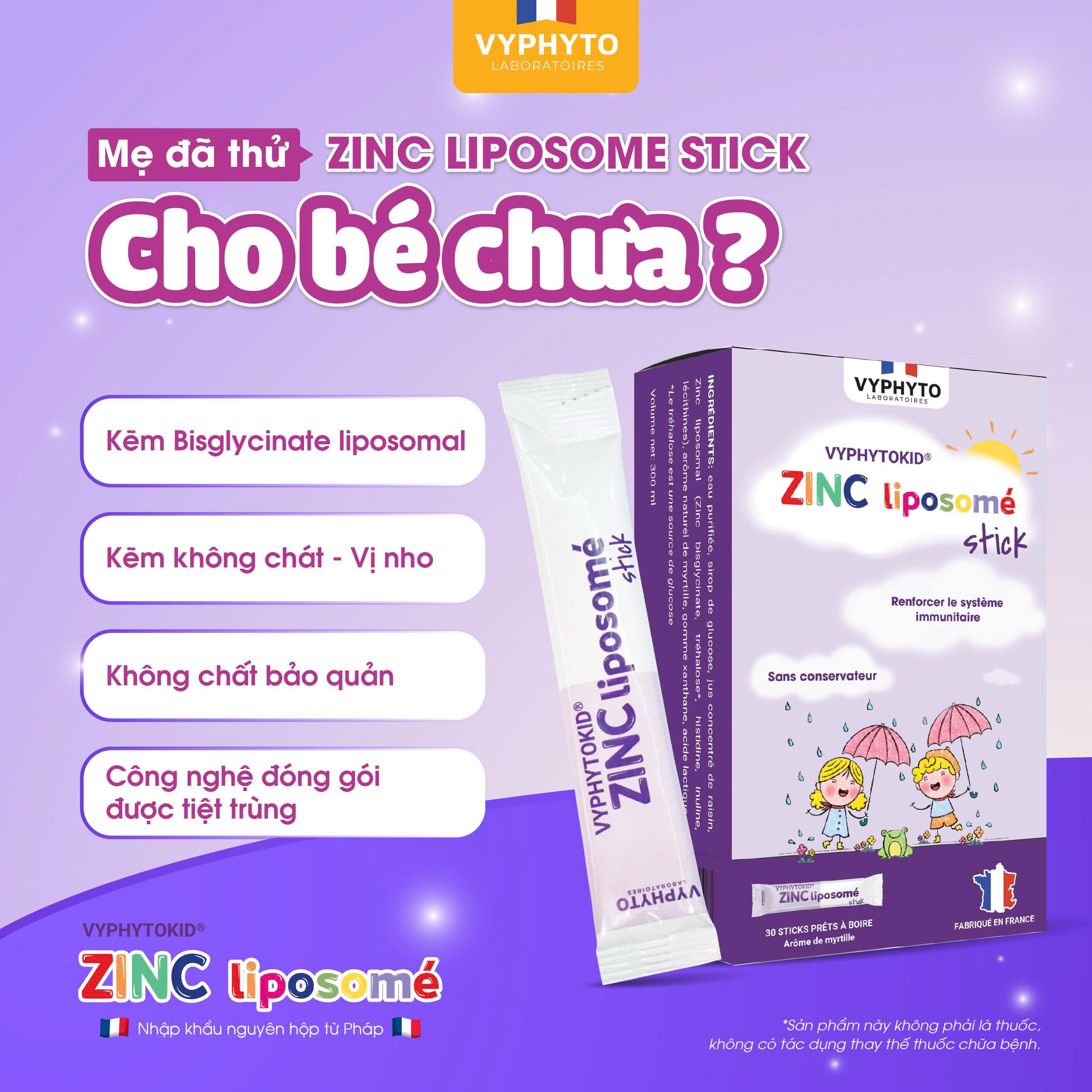 Thực phẩm bảo vệ sức khỏe VYPHYTOKID ZINC liposomé stick hỗ trợ bổ sung kẽm (hộp 14 gói) - 3