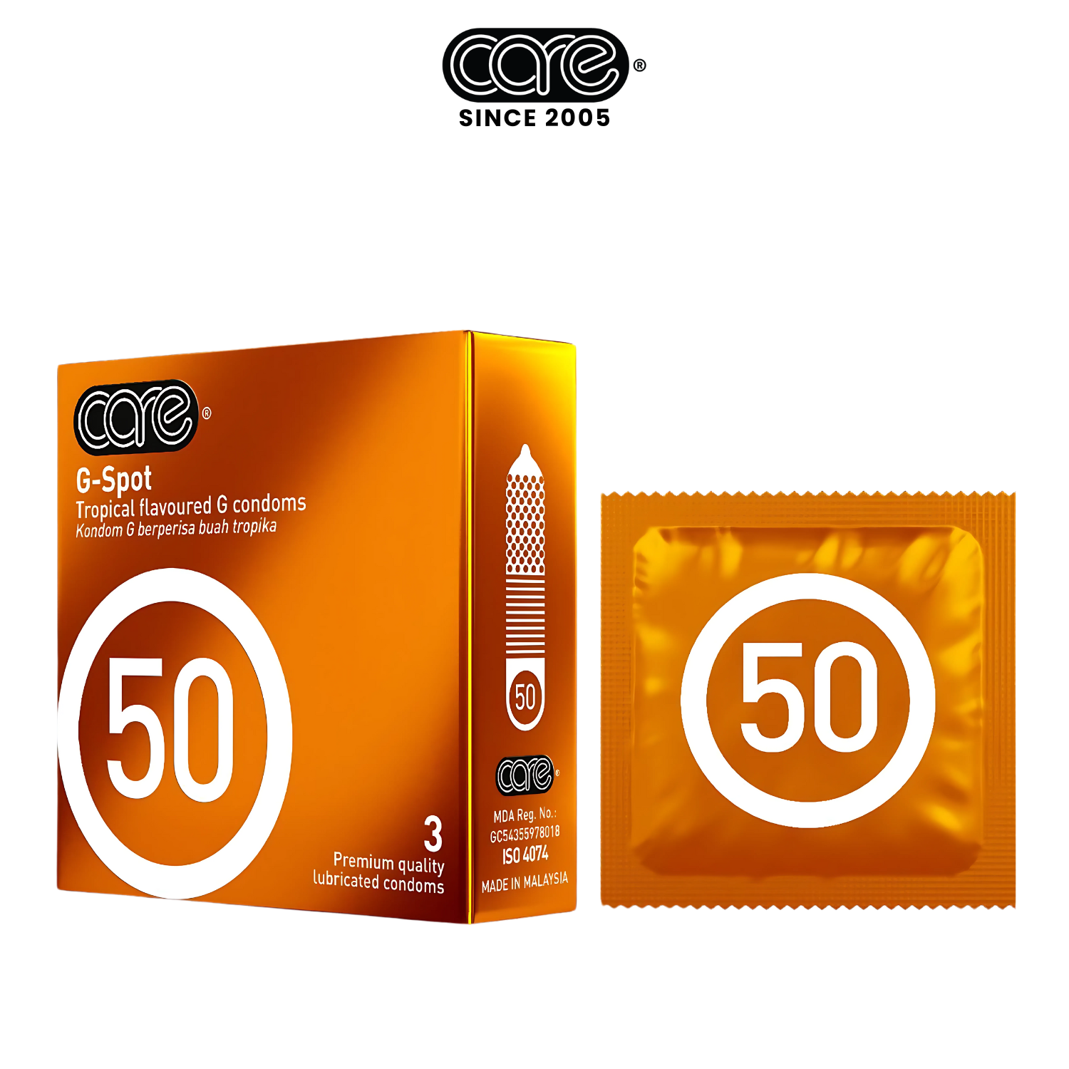 Bao cao su CARE 50 gân gai - hương rừng nhiệt đới (hộp 3 bcs)
