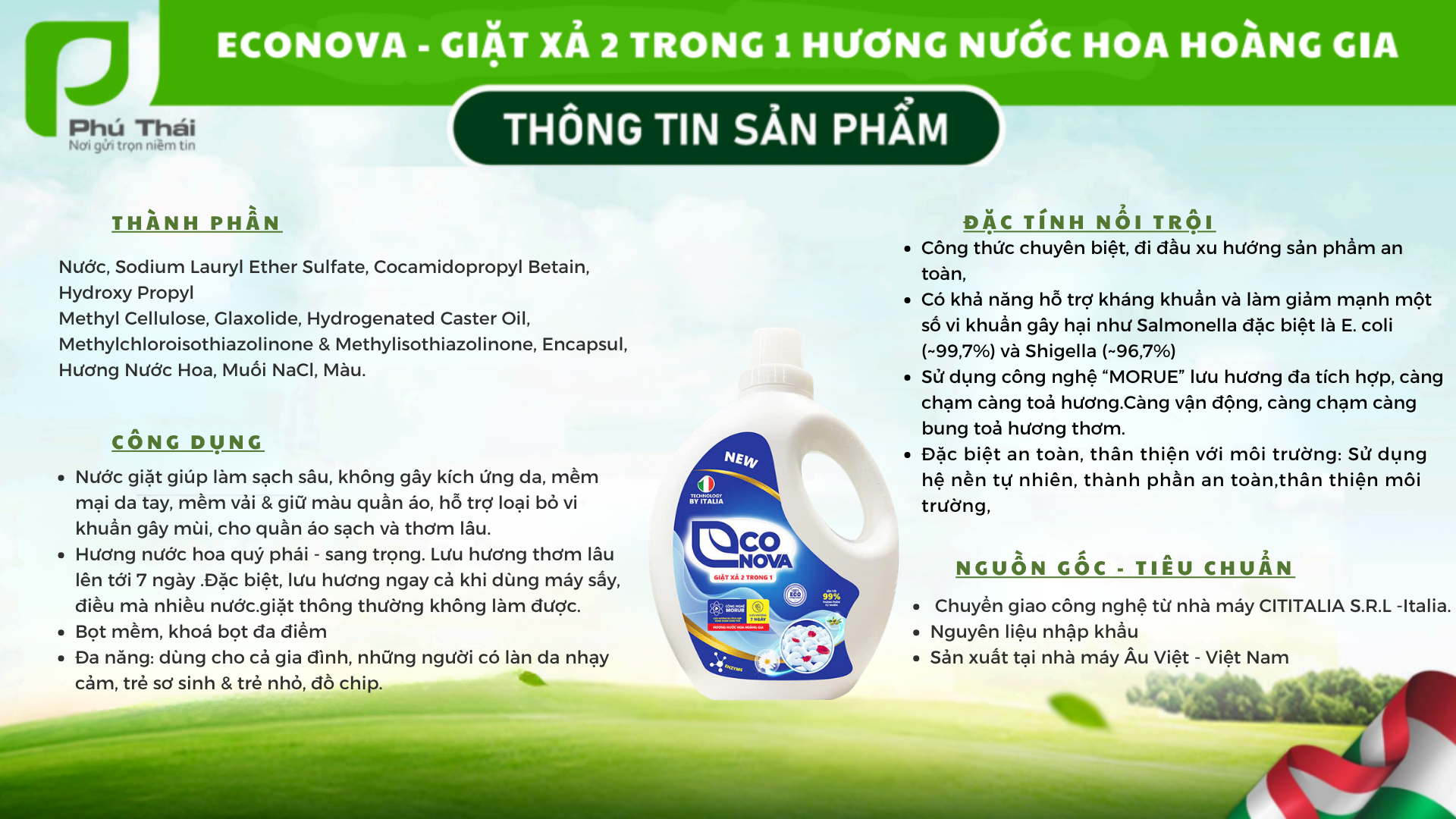 Nước giặt xả 2in1 hương nước hoa hoàng gia Econova 3,65kg