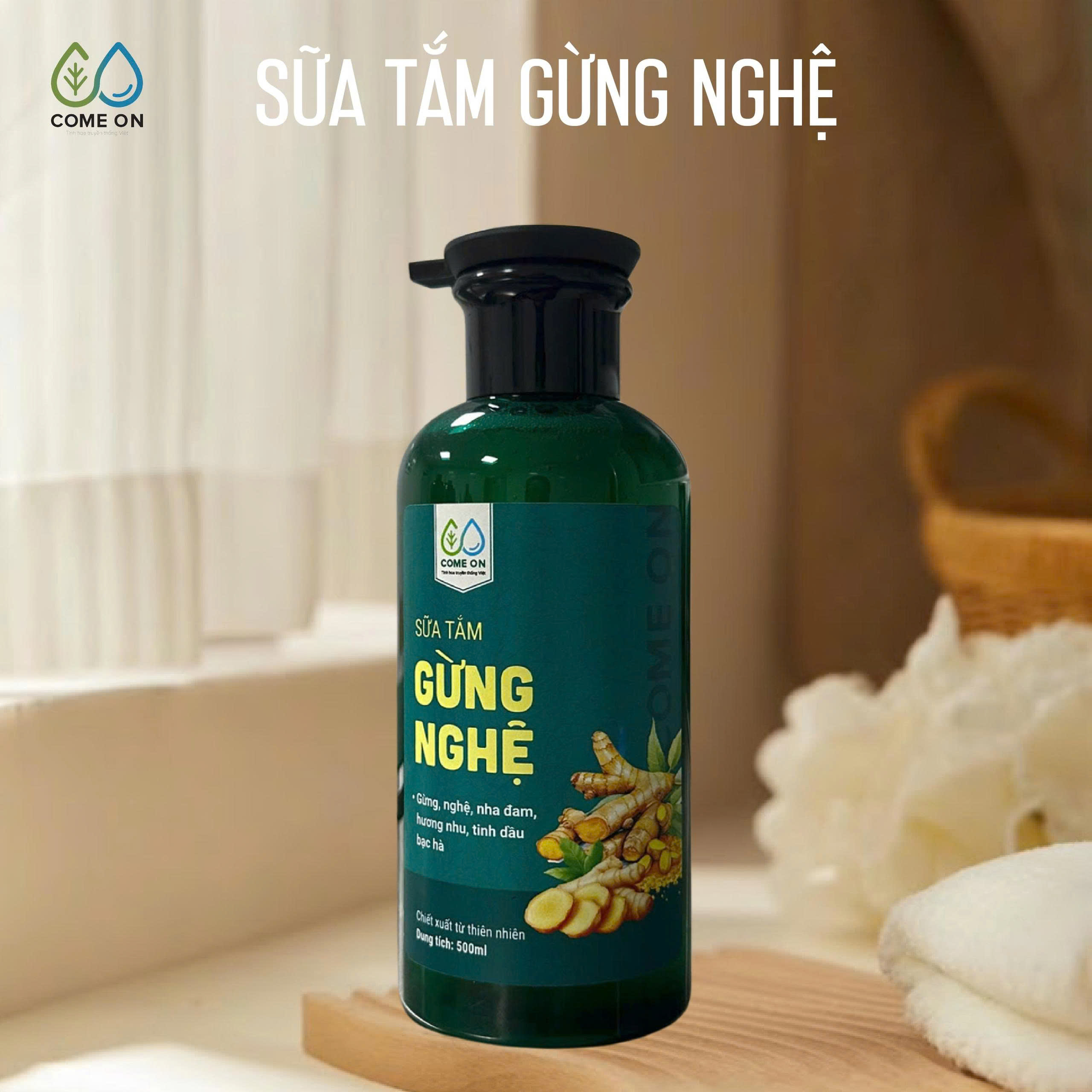 Sữa tắm gừng nghệ COME ON cấp ẩm, sáng da, sạch mụn lưng 500ml