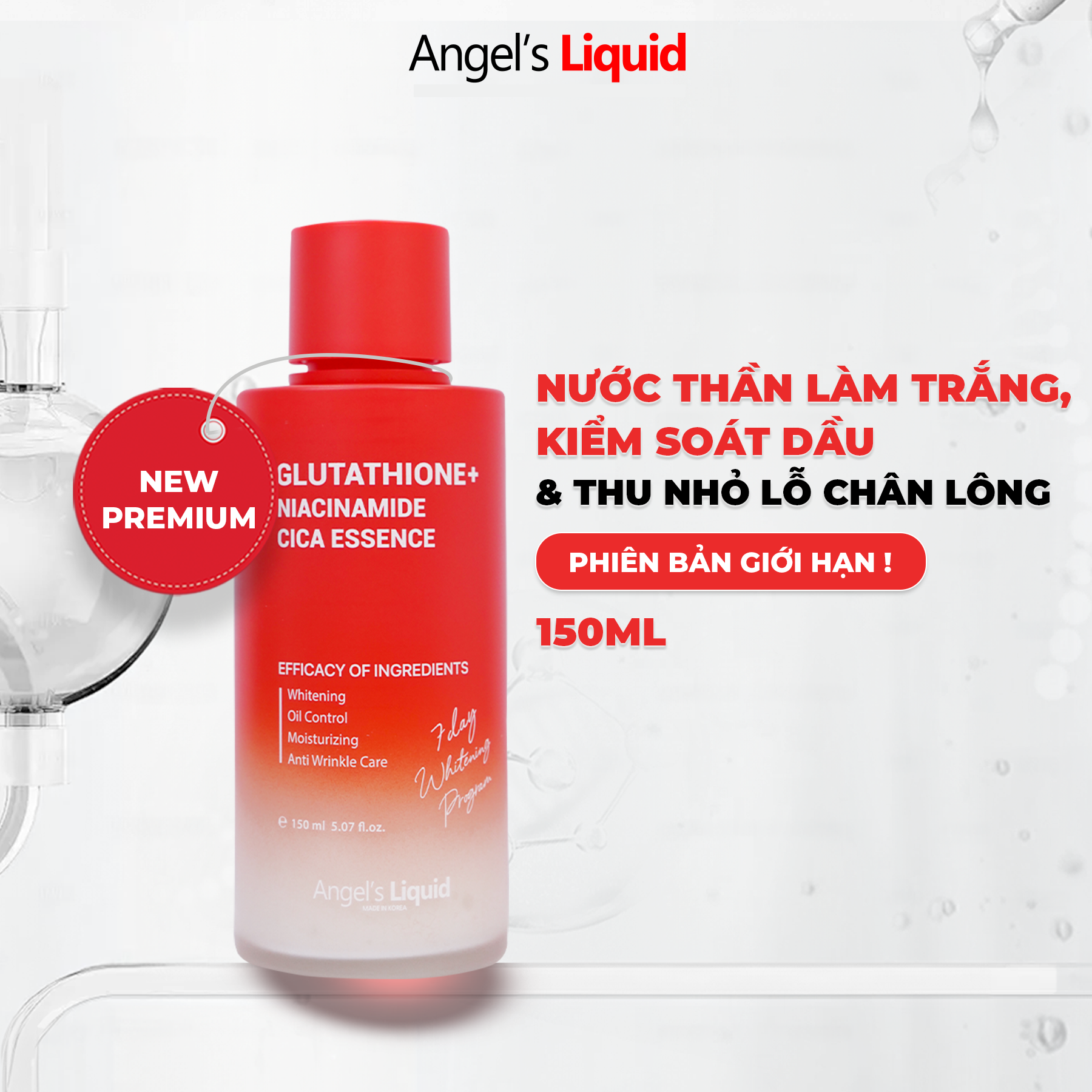 [NEW PREMIUM] Nước thần ANGEL'S LIQUID GLUTATHIONE PLUS NIACINAMIDE CICA hỗ trợ làm trắng, kiểm soát dầu & thu nhỏ lỗ chân lông (chai 150ml) - Phân phối chính hãng