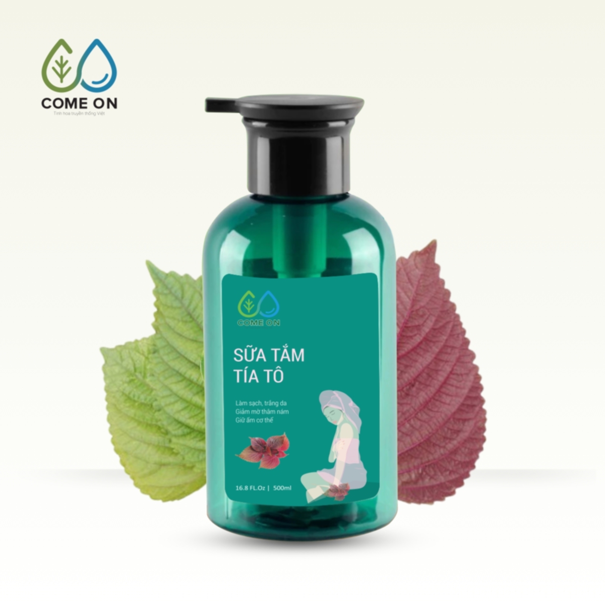 Sữa tắm tía tô COME ON cấp ẩm, dưỡng da, sạch mụn lưng 500ml