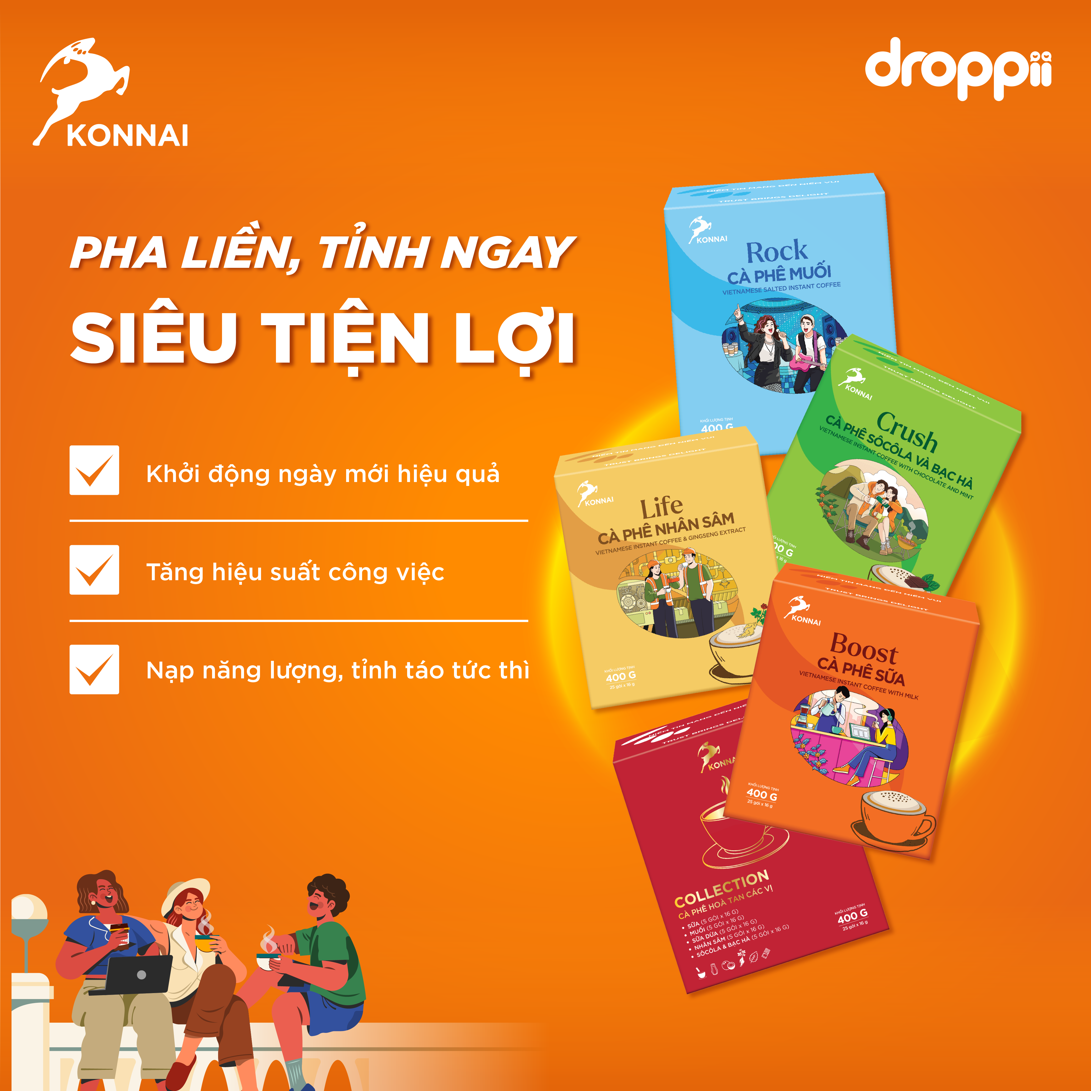Cà phê hòa tan vị socola & bạc hà CRUSH Konnai Coffee 25 gói/hộp - 2