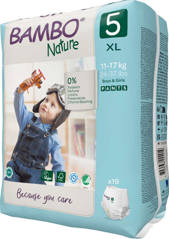 Tã Quần trẻ em số 5- Bambo Nature size 5, Từ 11-17kg, 19 miếng/gói, bao bì màu xanh