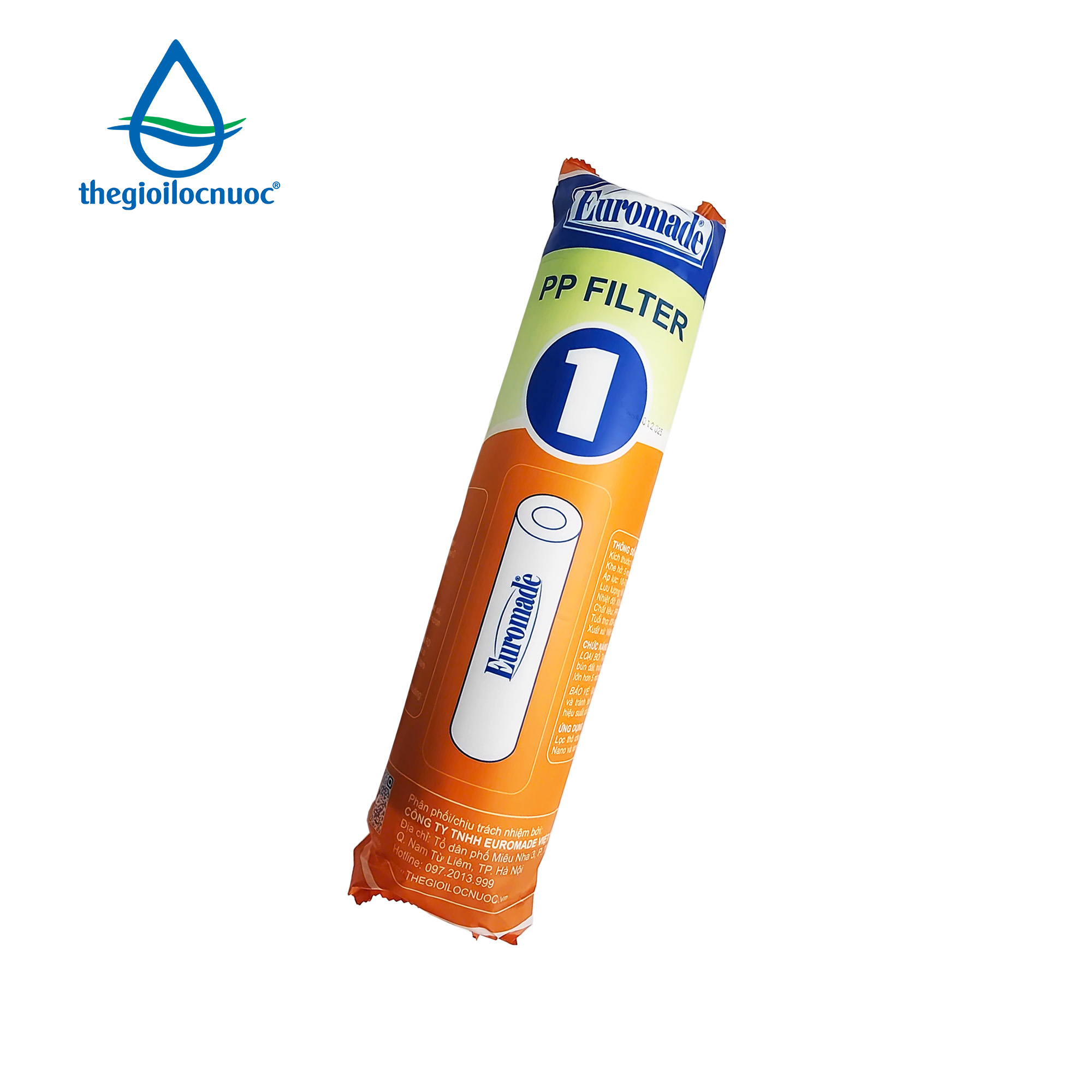 Lõi lọc 10" PP 5 micron không đầu bịt EUROMADE (Lõi số 1), model: F-pp10 - Phân phối chính hãng