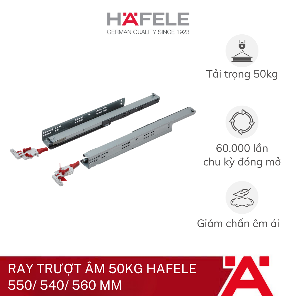 Ray trượt âm 50KG Hafele - 550/ 540/ 560 mm 433.32.136