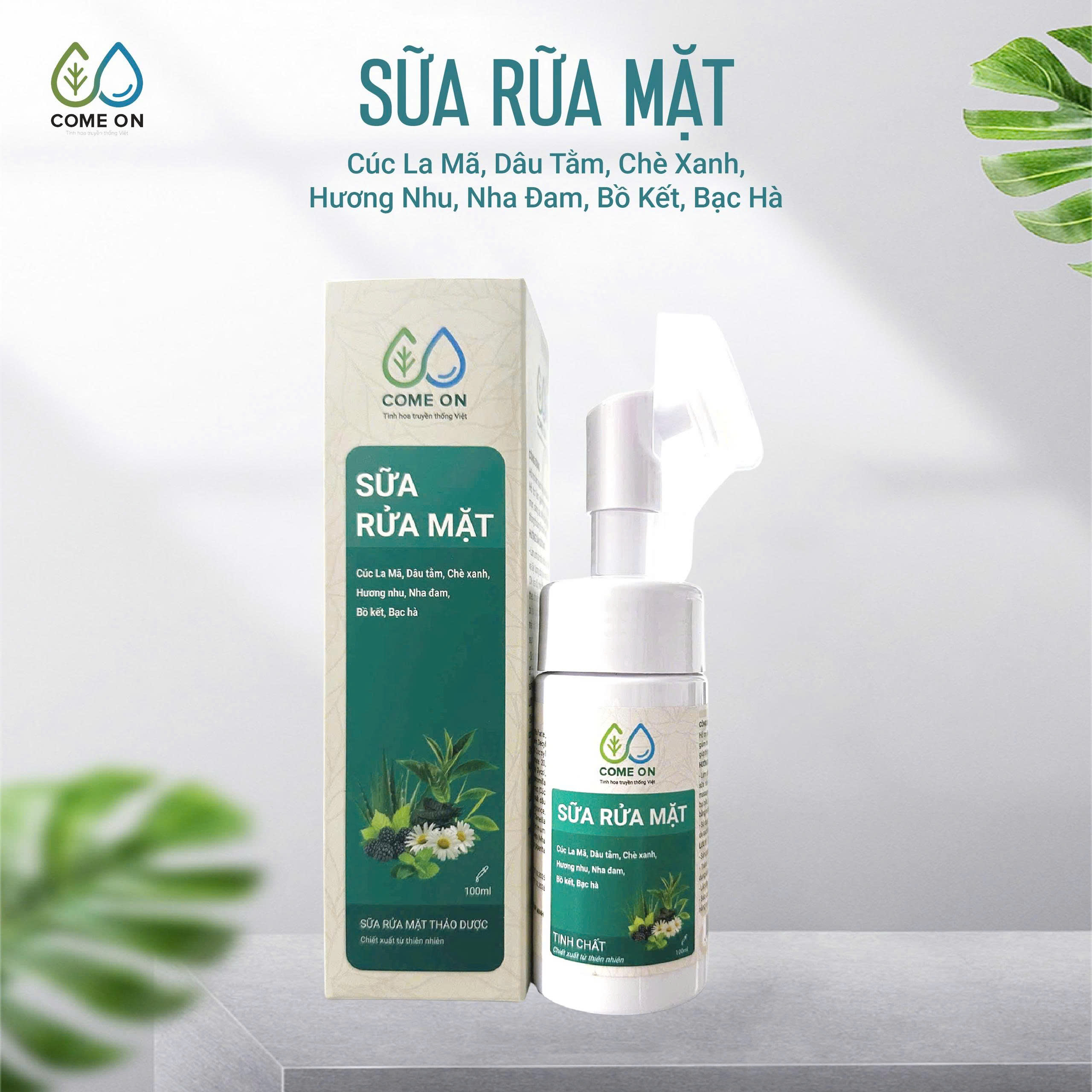 Sữa rửa mặt thảo dược COME ON làm sạch da, sáng da, thông thoáng lỗ chân lông 100ml