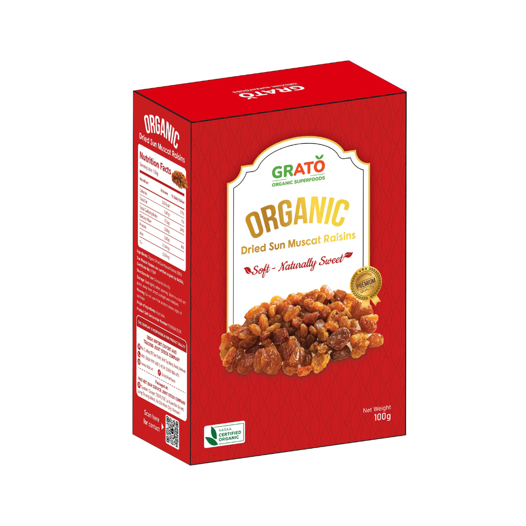 Nho khô Sun Muscat Hữu Cơ GRATO 100g - Phân phối chính hãng