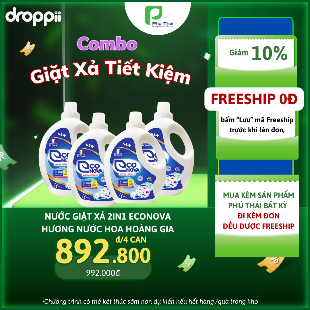 Nước giặt xả 2in1 hương nước hoa hoàng gia Econova 3,65kg