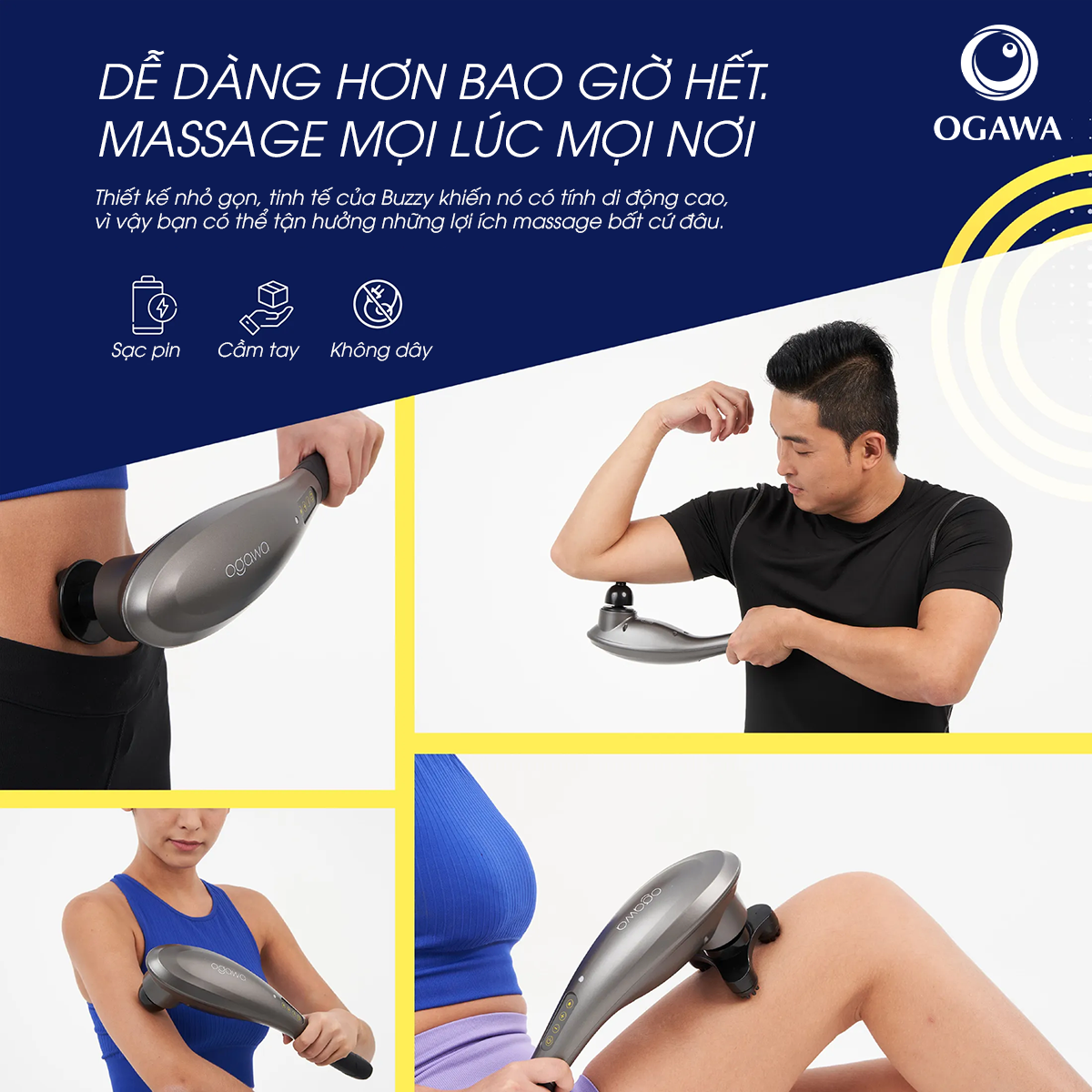 Bộ đôi sức khỏe - nhân đôi trải nghiệm  Ogawa Buzzy HandHeld Massager (OG-1100L) / Máy massage cầm tay Buzzy, hiệu Ogawa (OG-1100L) - Ogawa Eye Massager (OY-0301) / Máy massage mắt, hiệu Ogawa (OY-0301)-duoc-ban-tai-PL Home & Health Store