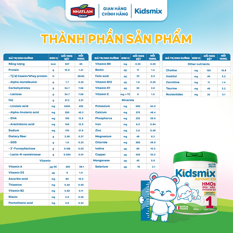 Sữa Bột Công Thức Kidsmix Advanced Số 1 400gr Dành Cho Bé Từ 0-12 Tháng Tuổi