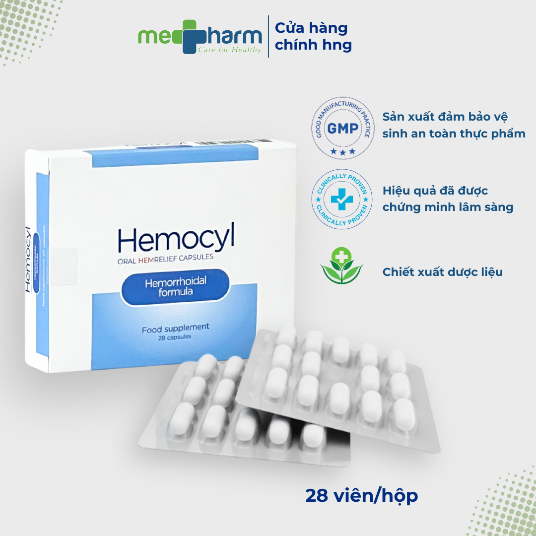 Viên uống Hemocyl - Hỗ trợ cải thiện triệu chứng trĩ: đau rát, ngứa hậu môn, chảy máu (Hộp 28 viên)