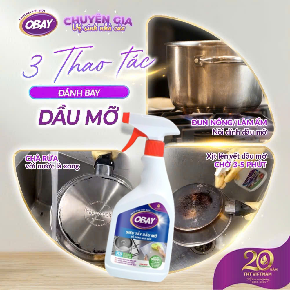 Siêu tẩy dầu mỡ Obay 450ml (tẩy hút mùi nhà bếp, bếp gas, đáy xoong, mặt bếp...)