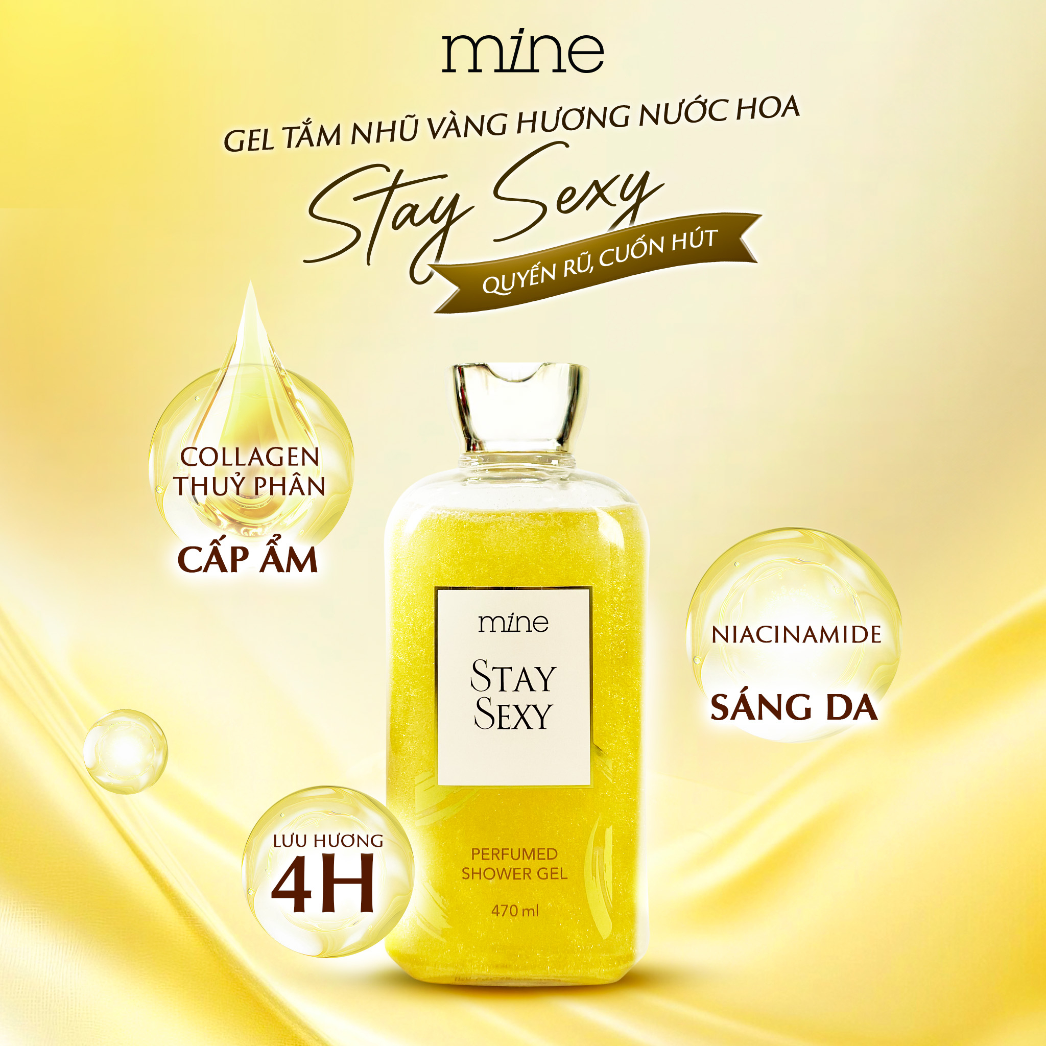 Gel tắm trắng nhũ vàng nước hoa Mine Stay Sexy 470ml - 2