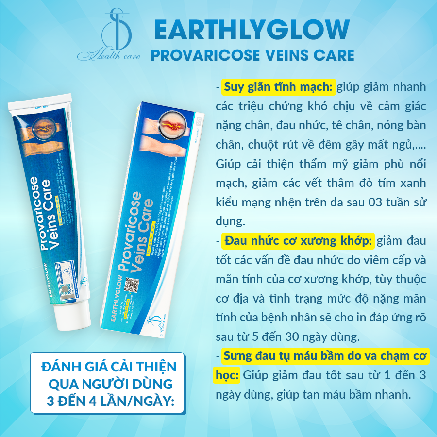 Kem hỗ trợ giảm viêm khớp, giãn tĩnh mạch Earthlyglow - Tuýp 65g