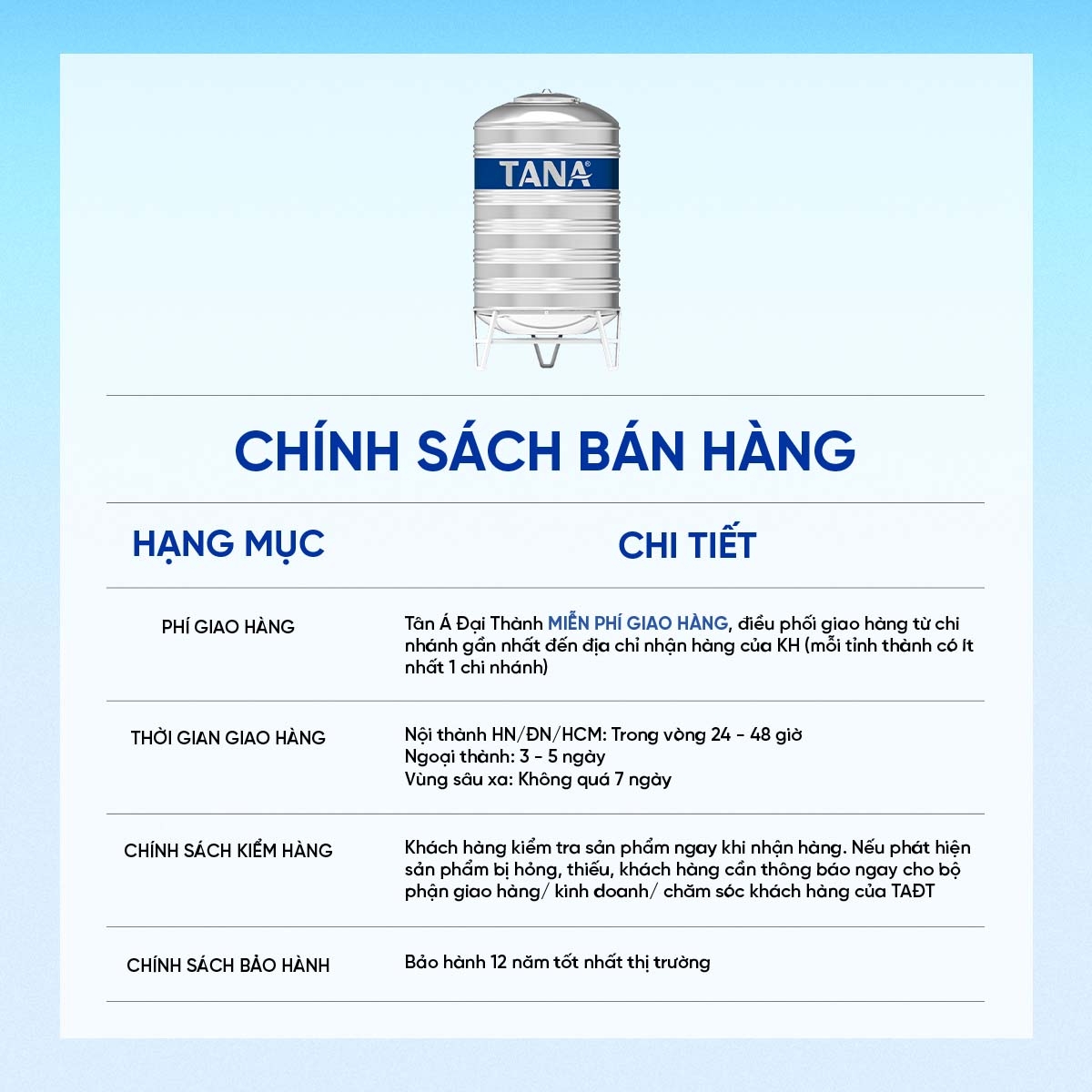 Bồn inox Tân Á đứng 5000l ĐK 1400 (Phân phối từ khu vực Bình Định trở ra phía Bắc)