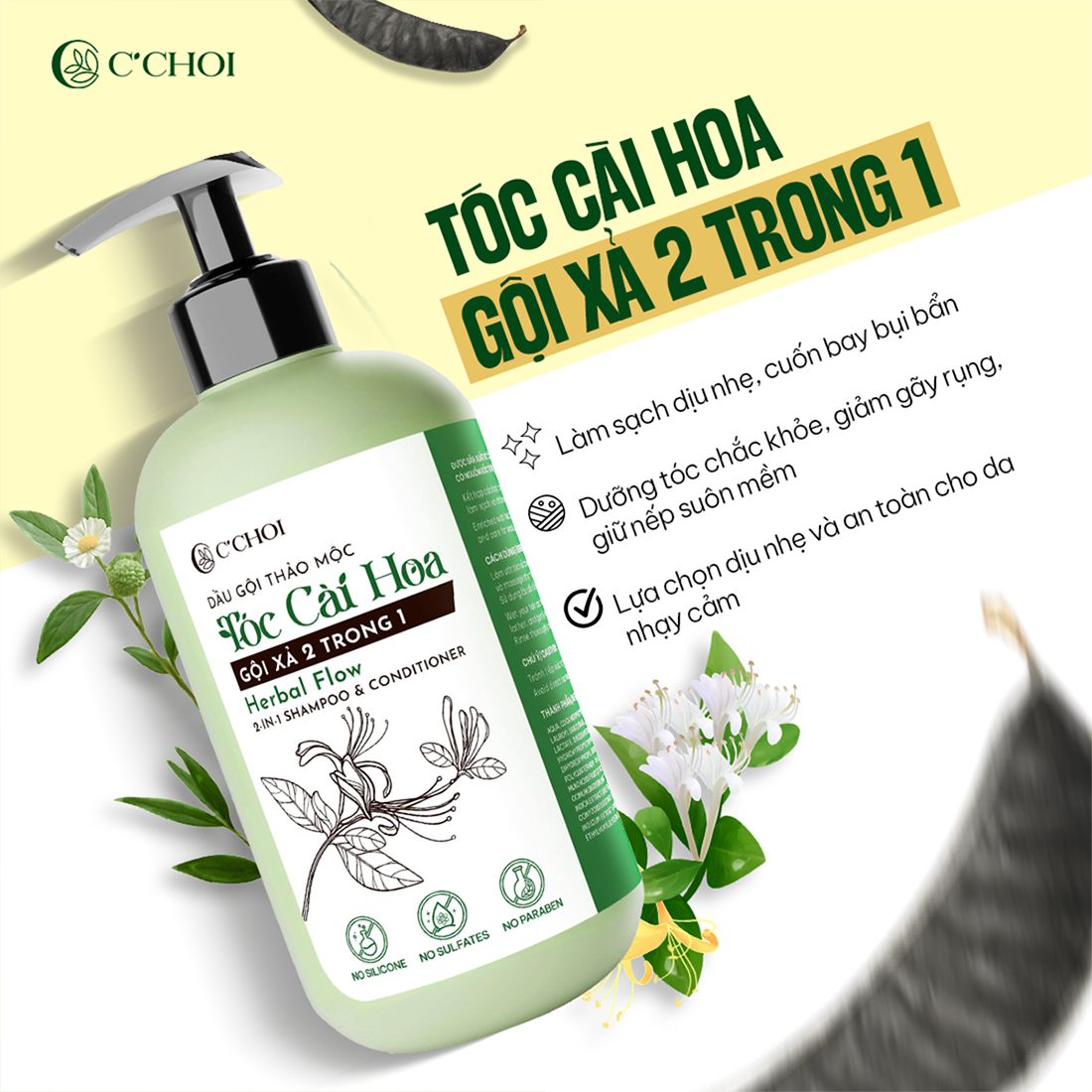 Dầu Gội Thảo Mộc Tóc Cài Hoa - Gội Xả 2 trong 1  C'Choi