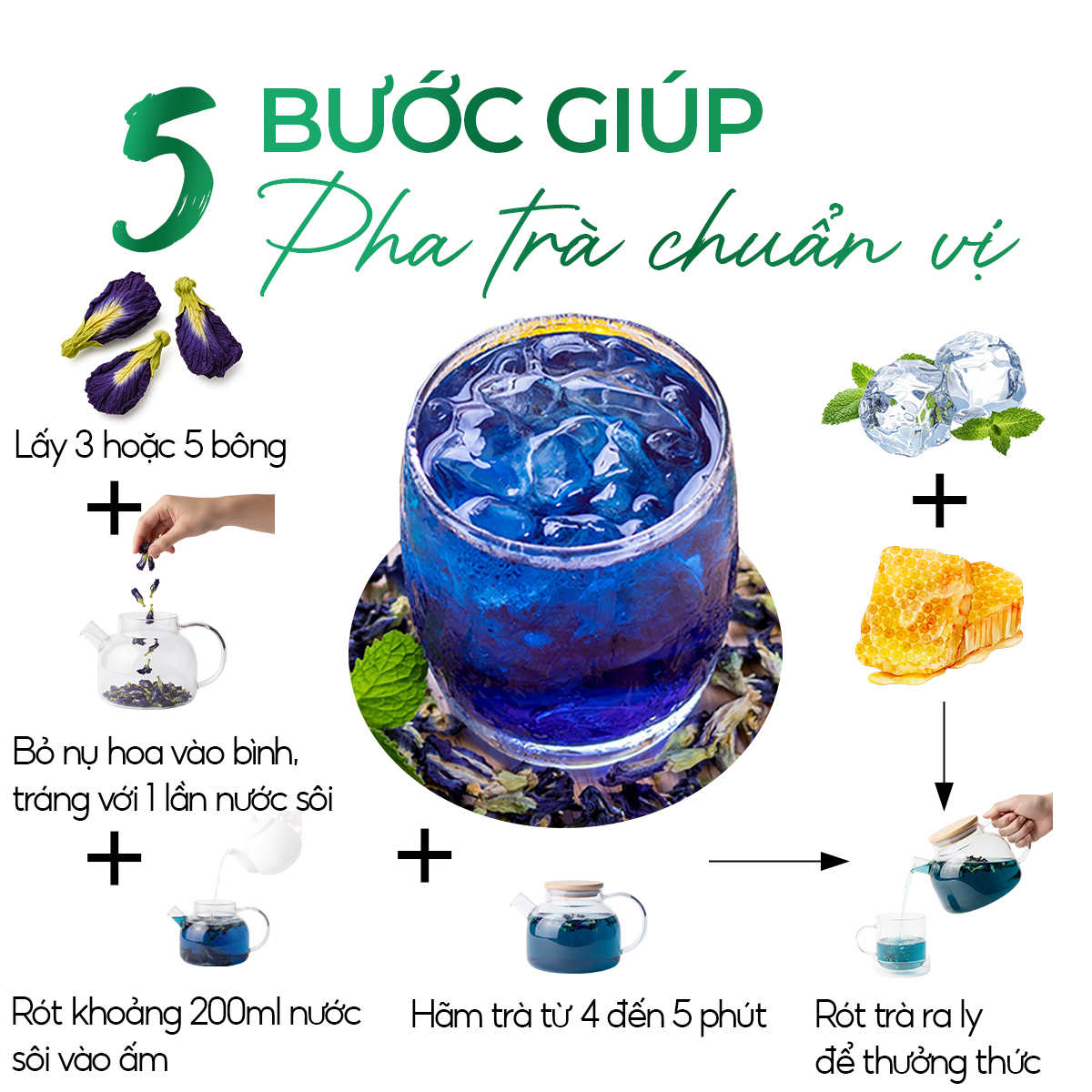 Trà Hoa Đậu Biếc Sunbeleaf - Hoa Khô Pha Trà Và Tạo Màu Thực Phẩm - Túi Zip 100g