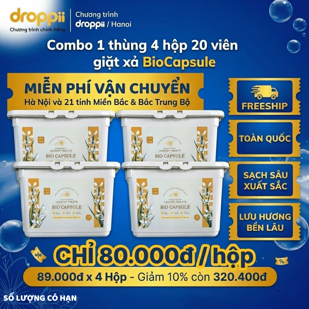 Thùng 4 Hộp 20 Viên giặt xả BioCapsule Đơn