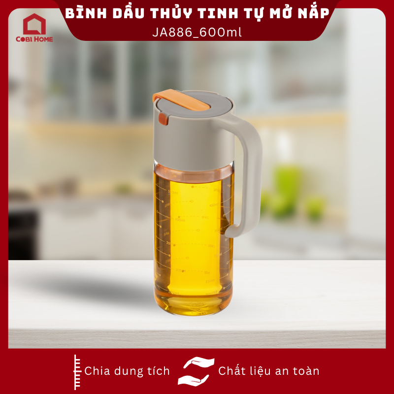 Bình dầu thủy tinh tự mở nắp có tay cầm dung tích 600ml có chia dung tích_376072 - Phân phối chính hãng