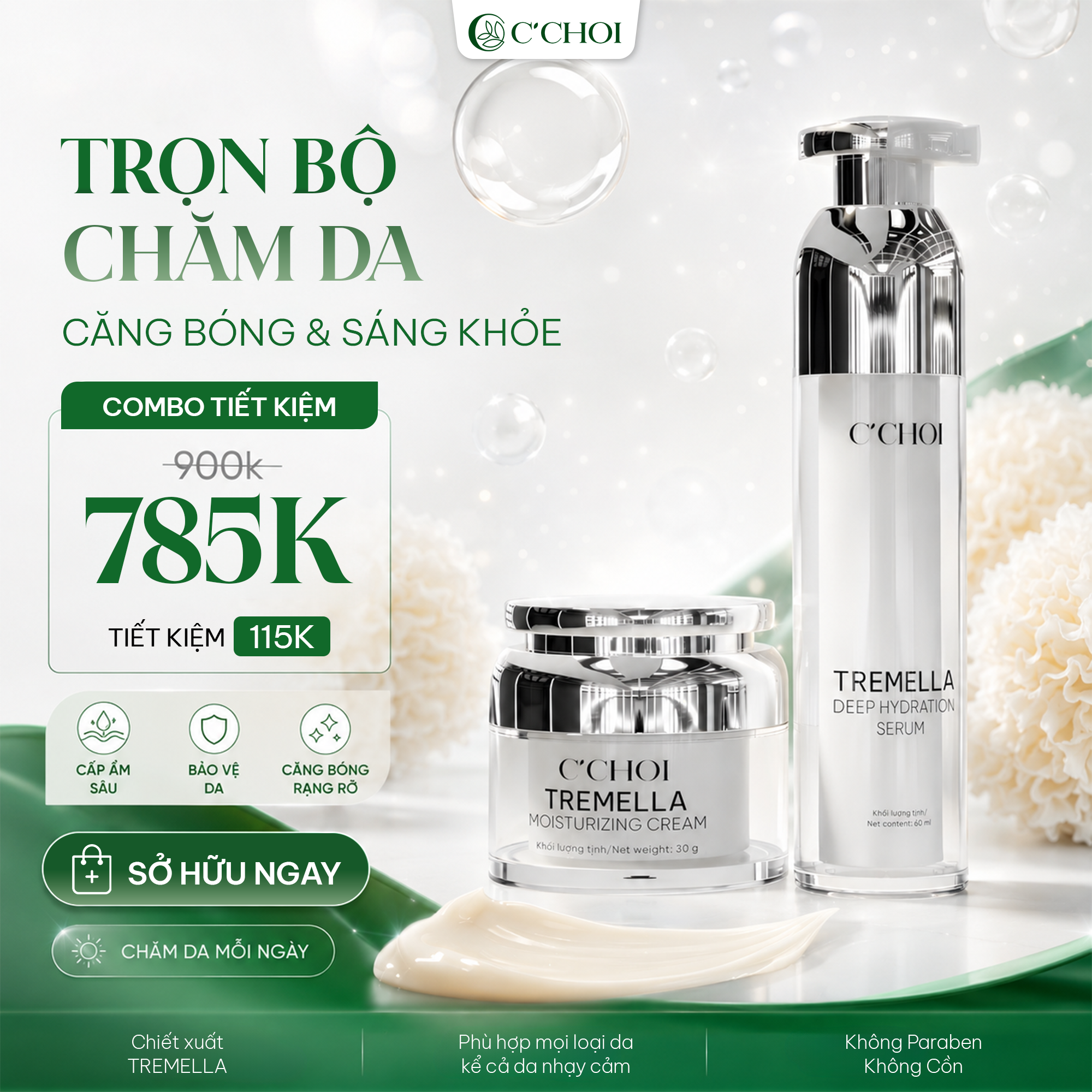 Combo dưỡng ẩm, sáng da, chống nhăn da, hỗ trợ làm mờ các dấu hiệu lão hóa da C'Choi - Phân phối chính hãng