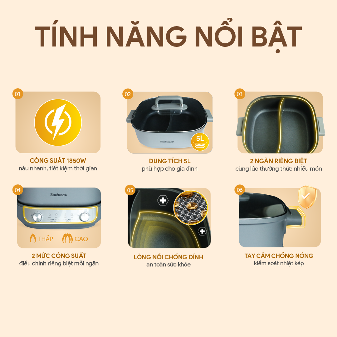 Nồi Lẩu Điện Đa Năng BlueStone MPB-7257 5 Lít 1850W