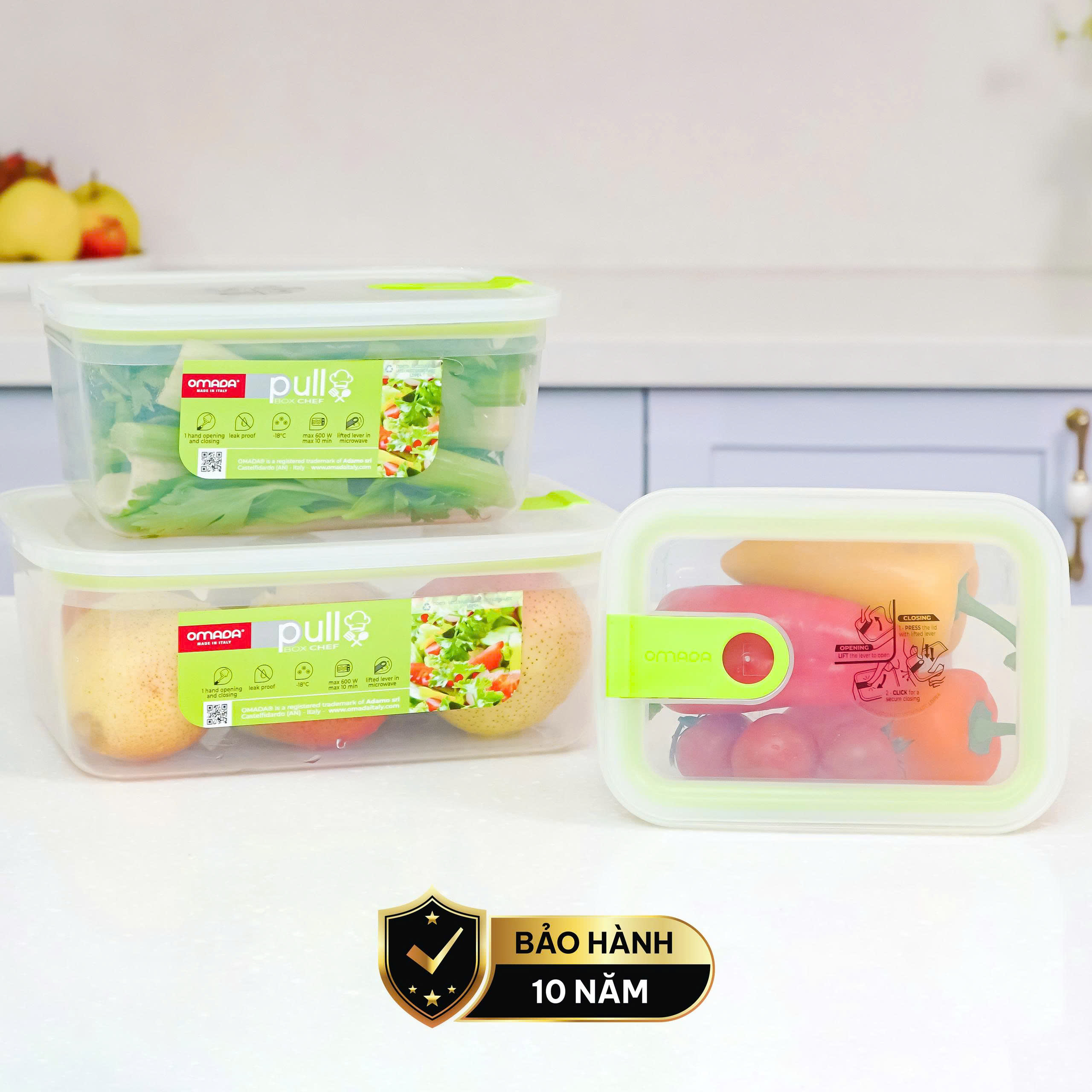 Hộp đựng thực phẩm nhựa nguyên sinh 1500ml pull box chef cao cấp OMADA - Model: M5822VA1