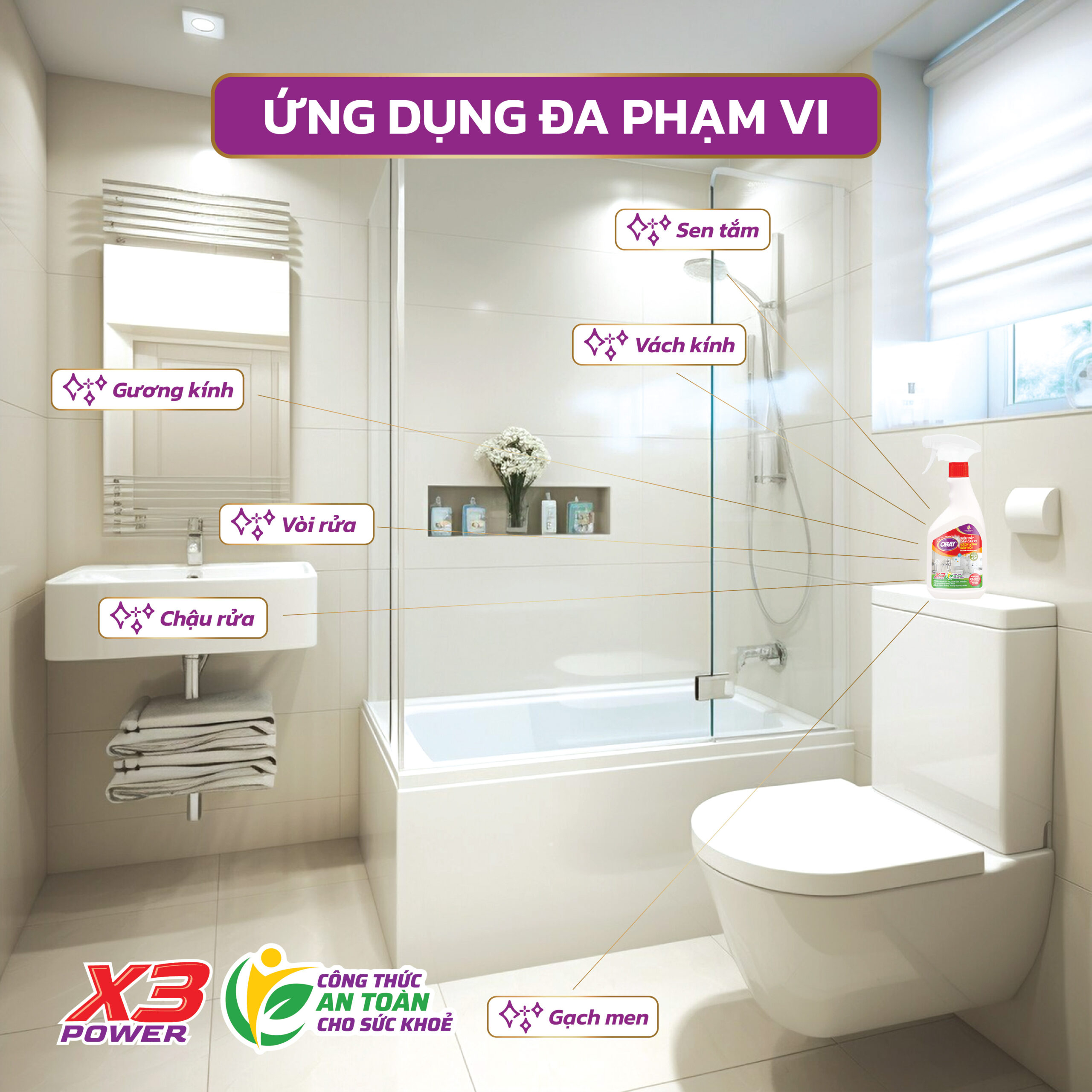 Siêu tẩy cặn canxi Obay 450ml (tẩy vách kính, sen vòi, lavabo, chậu rửa bát…)