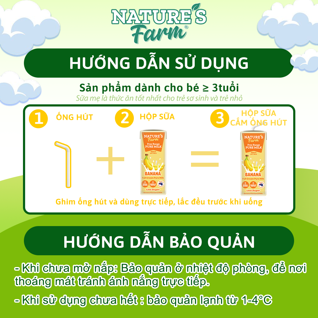 Thùng sữa Nature's Farm Chuối Hộp 180ml - Sữa Chuối Ít Ngọt - Sữa Nhập Khẩu Úc