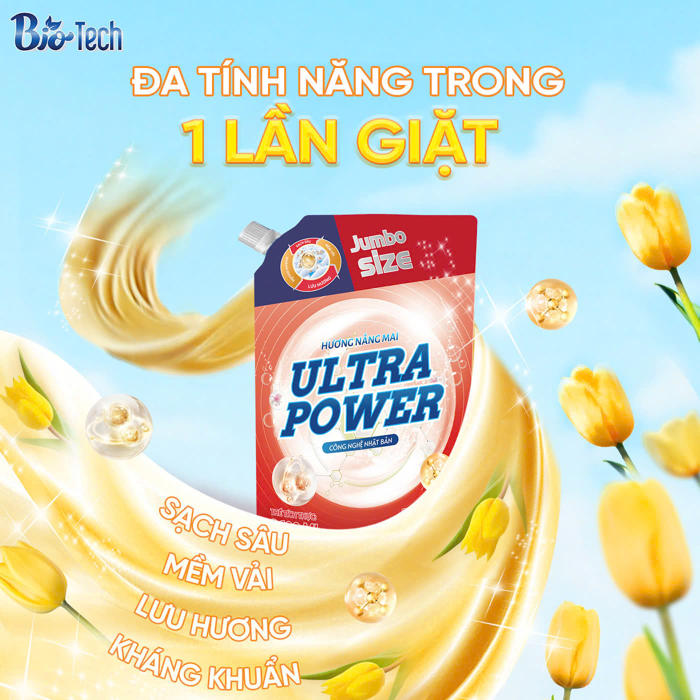 Thùng 4 túi Nước giặt xả Ultra Power hương Nắng Mai 3600ml - 5