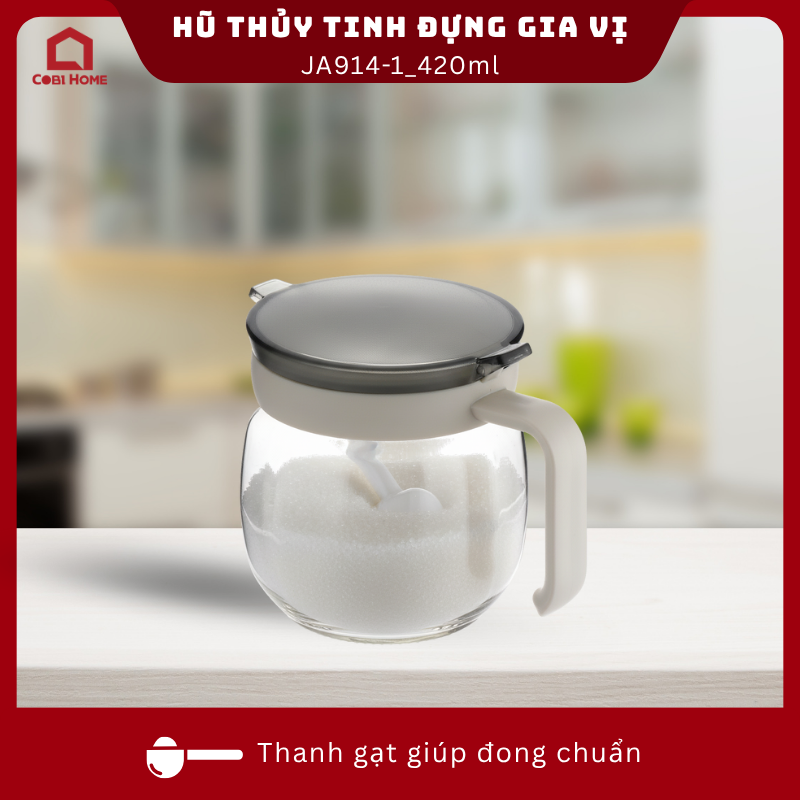 Hũ thủy tinh đựng gia vị có thanh gạt kèm muỗng dung tích 420ml_376064 - Phân phối chính hãng