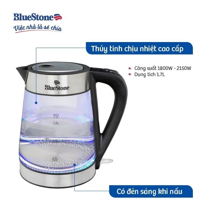 Ấm Đun Siêu Tốc BlueStone KTB-3426 1.7 Lít 1800-2150W