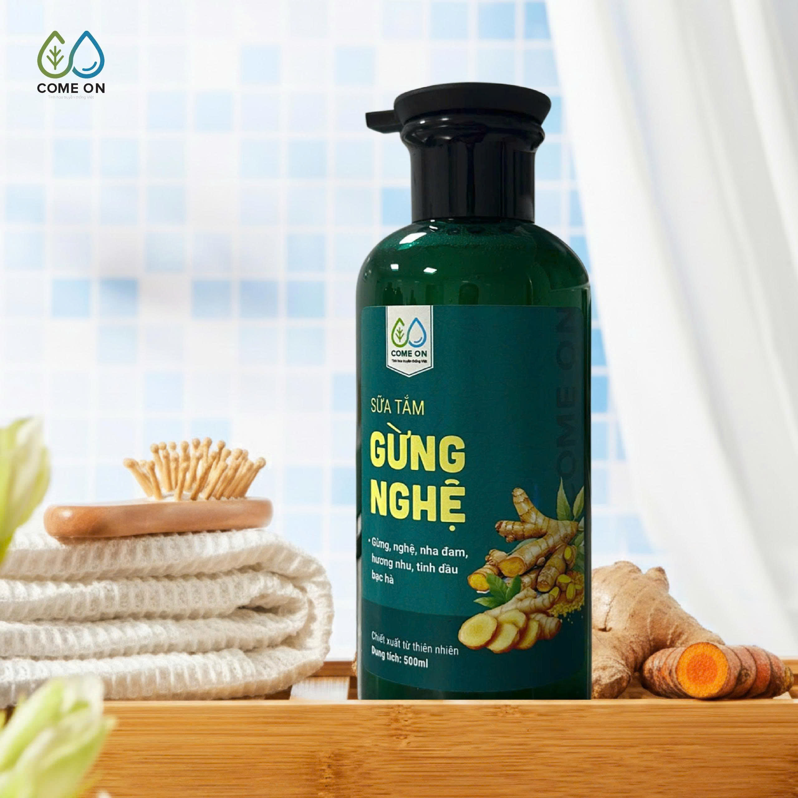 Sữa tắm gừng nghệ COME ON cấp ẩm, sáng da, sạch mụn lưng 500ml