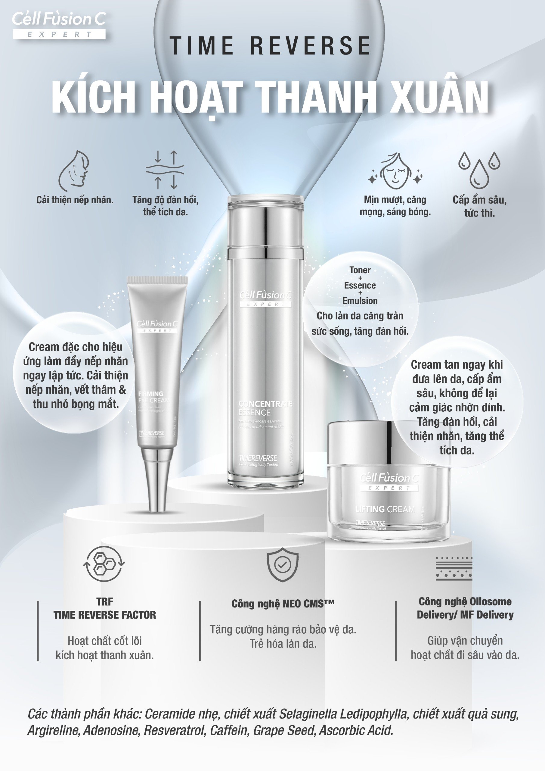 Tinh chất săn chắc da,  hỗ trợ ngăn ngừa lão hóa 3in1 130ml - Cell Fusion C Expert Time Reverse Concentrate Essense