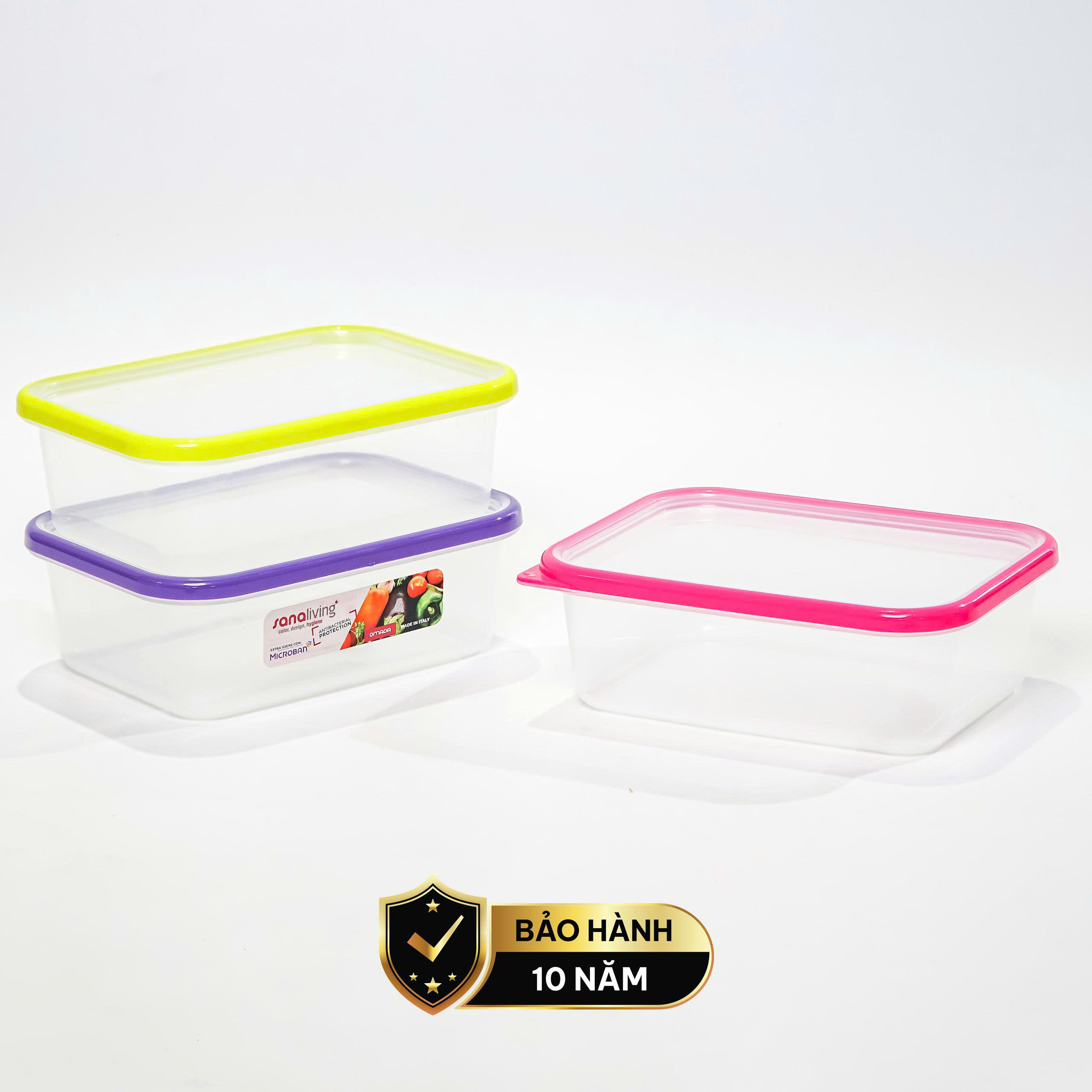 Set 3 Hộp đựng thực phẩm Kháng khuẩn 1000 ml  Sanaliving cao cấp OMADA - Model: S2321CA