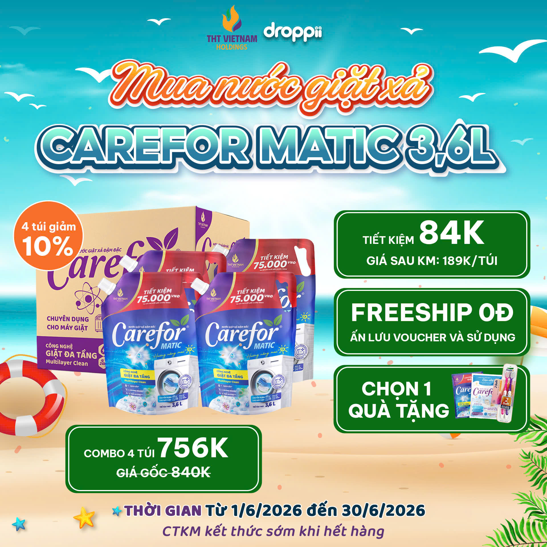Nước giặt xả đậm đặc Carefor matic 3600ml (hương nắng mai) - Phân phối chính hãng