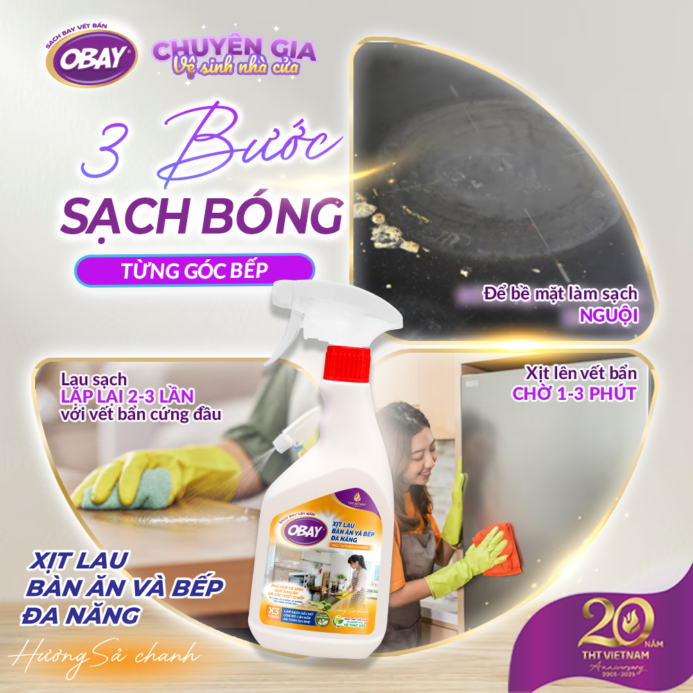 Xịt lau bàn ăn và bếp đa năng OBAY - Hương sả chanh 450ml