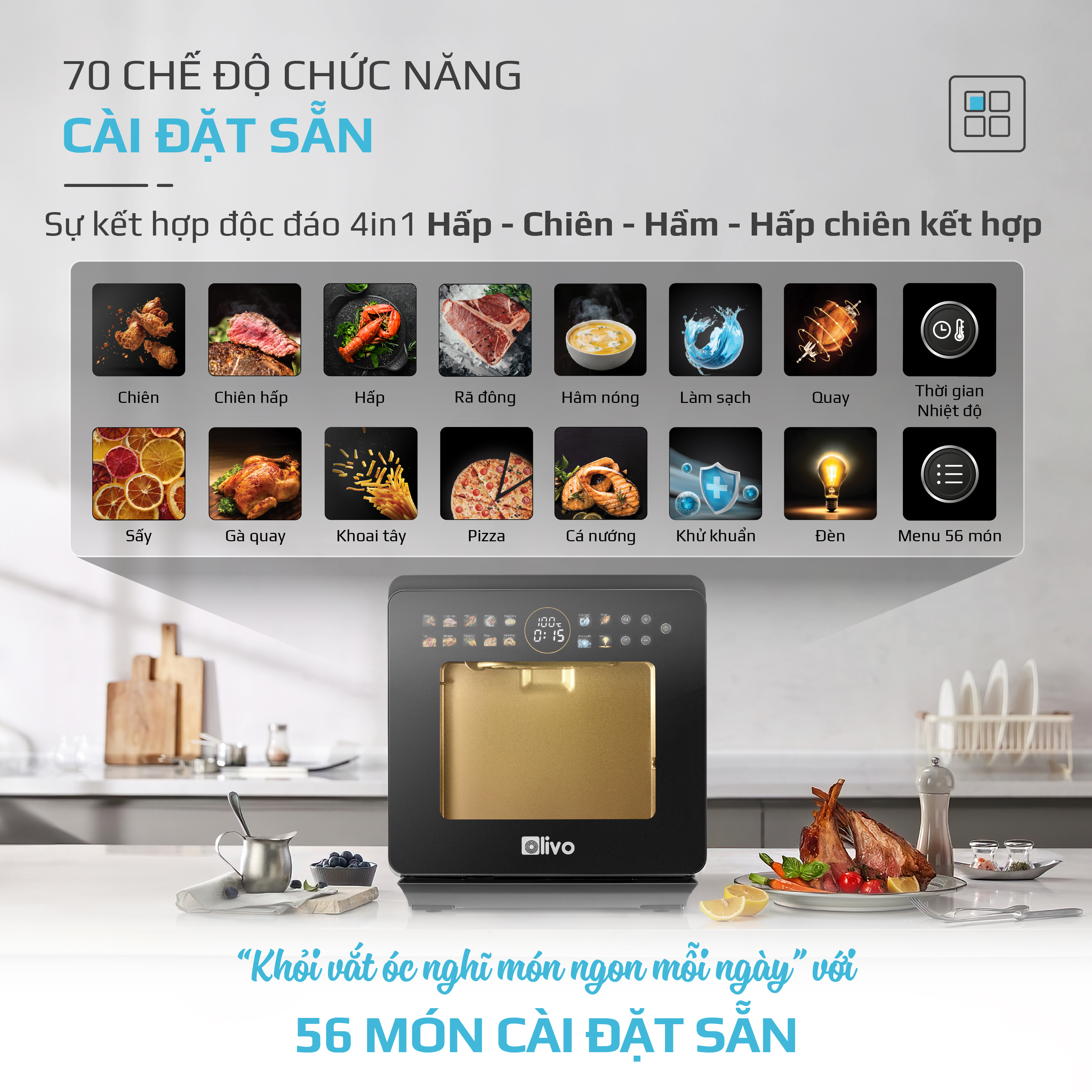 Nồi chiên hấp đa năng OLIVO SF1600