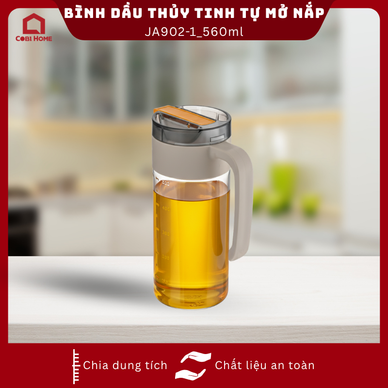 Bình dầu thủy tinh tự mở nắp có tay cầm màu ngẫu nhiên dung tích 560ml_376069 - Phân phối chính hãng