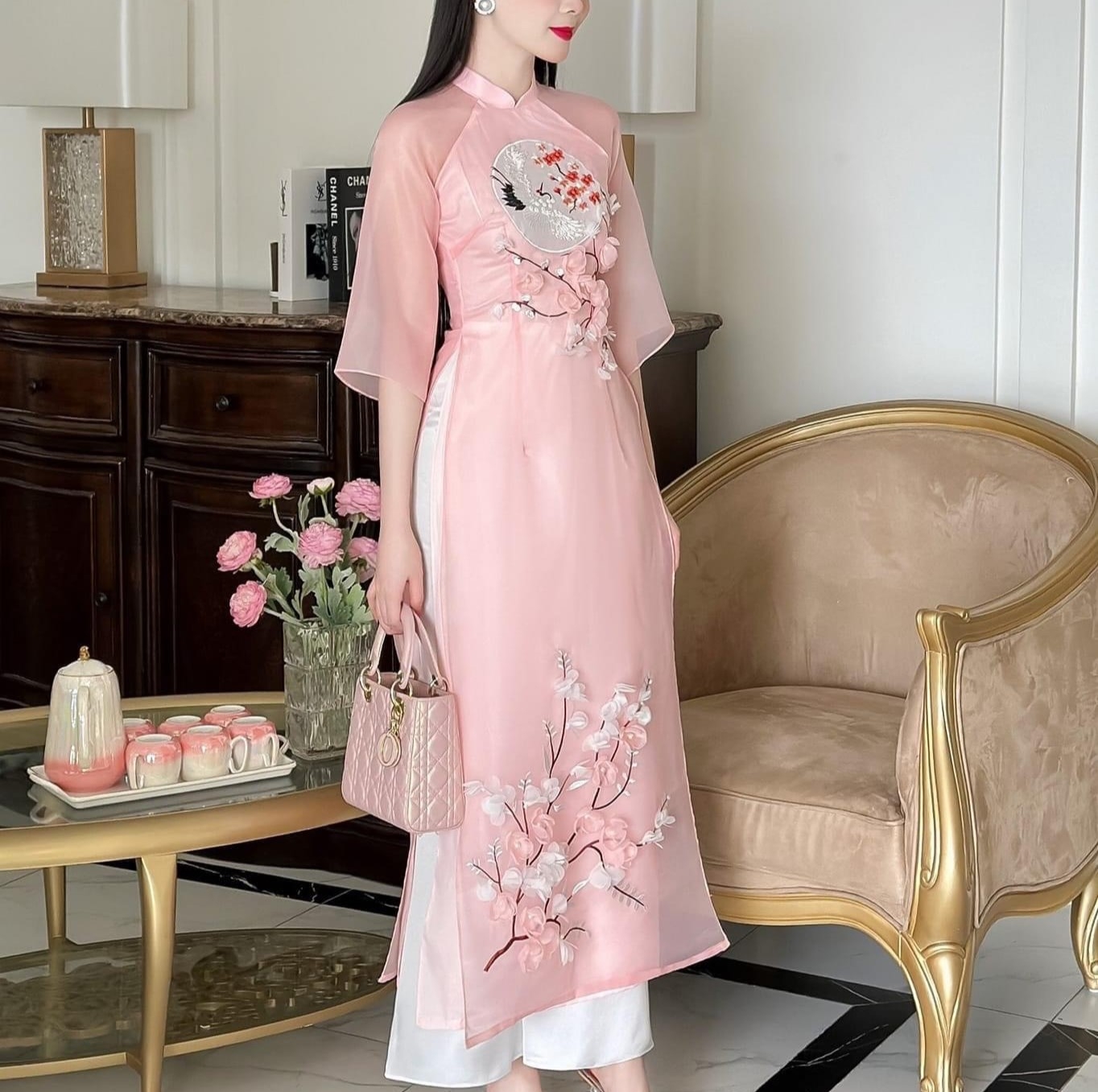 Set Áo dài Voan thêu Ý Nhiên-duoc-ban-tai-Siêu Thị Ánh Nguyệt