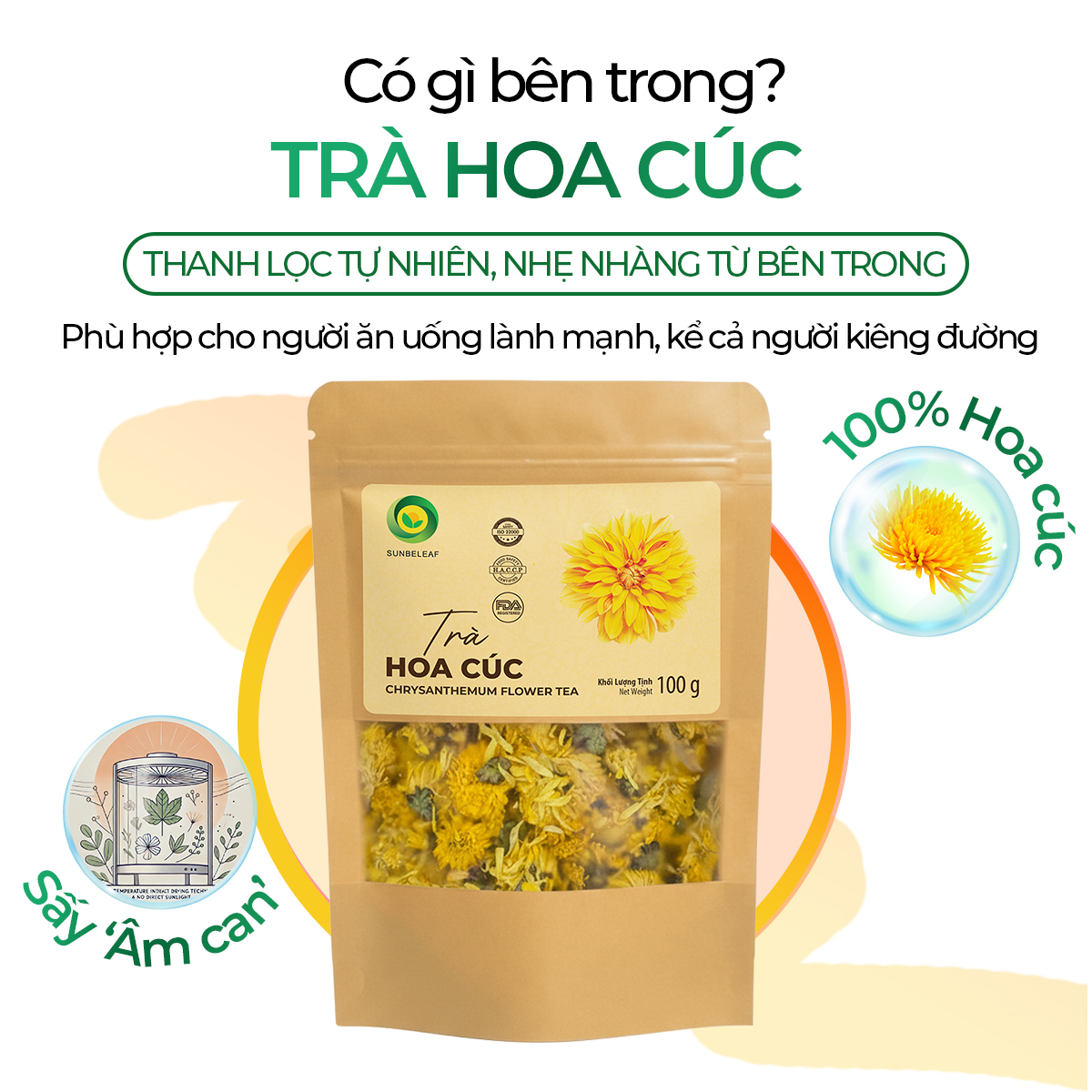 Trà Hoa Cúc Sunbeleaf - Thức Uống Thảo Mộc  - Túi Zip 100g