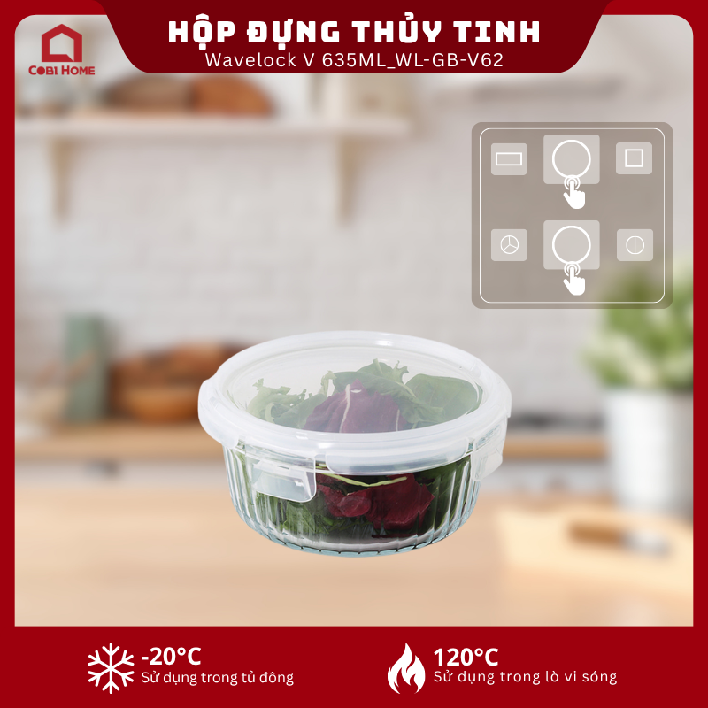 Hộp đựng thực phẩm thủy tinh Neoflam Wavelock V 635ML__364367