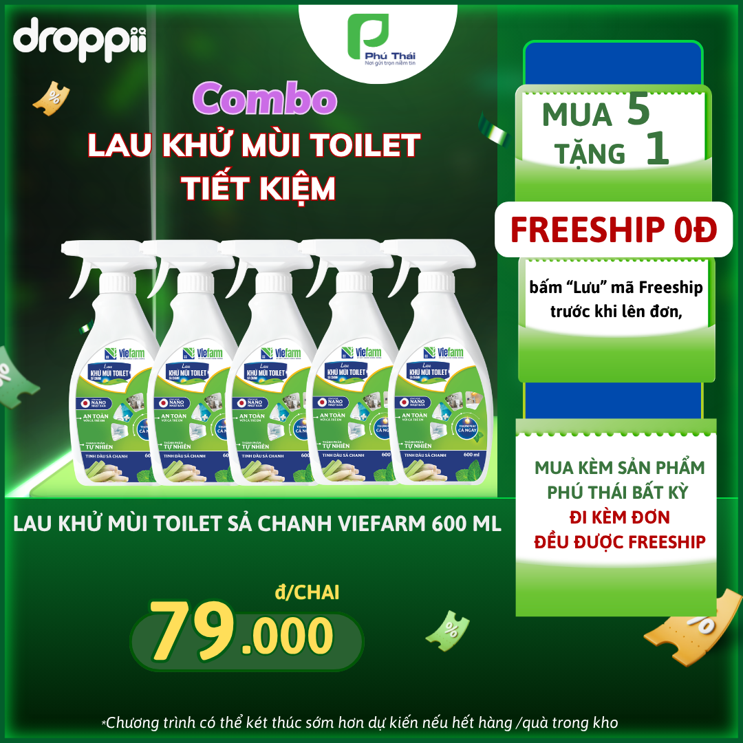 Lau khử mùi toilet sả chanh VIEFARM 600ml